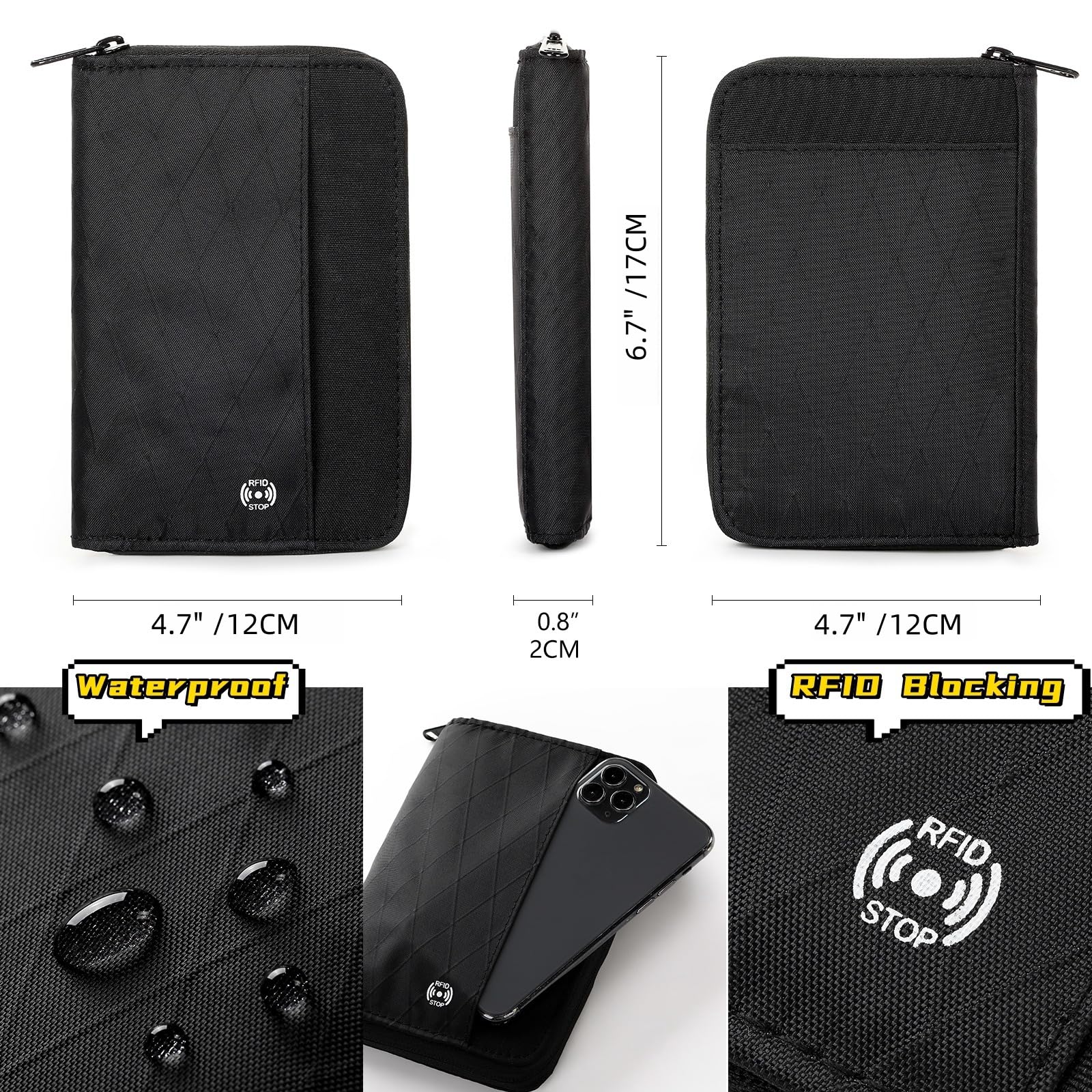 RFID Blocking Travel Wallet - Slim Passport Holder for Men & Women with Hidden Cash Pouch | Waterproof Credit Card Organizer | Perfect for International Trips, Air Travel & Daily Use (Black, G1-2)