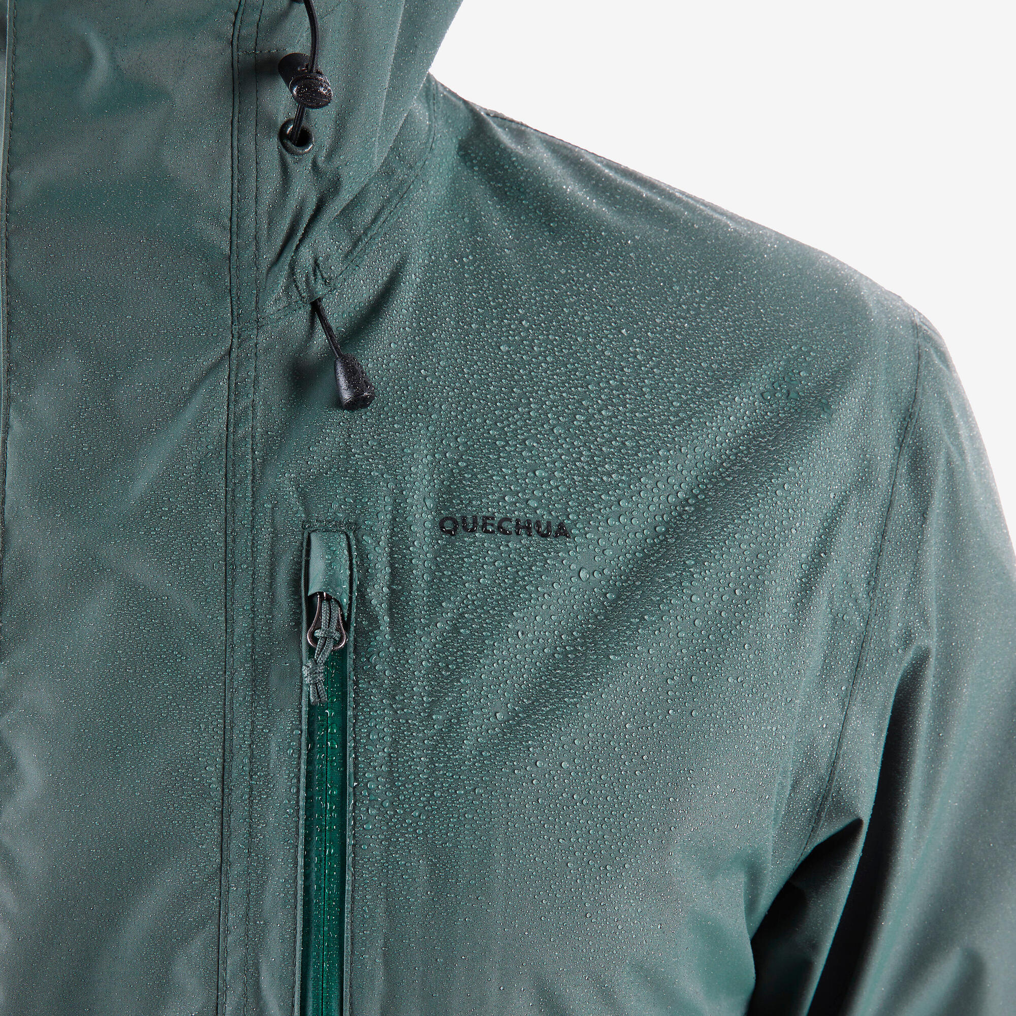 Quechua Men's NH500 Waterproof Rain Jacket - Lightweight Windproof Hiking Jacket for Outdoor Adventures & Travel
