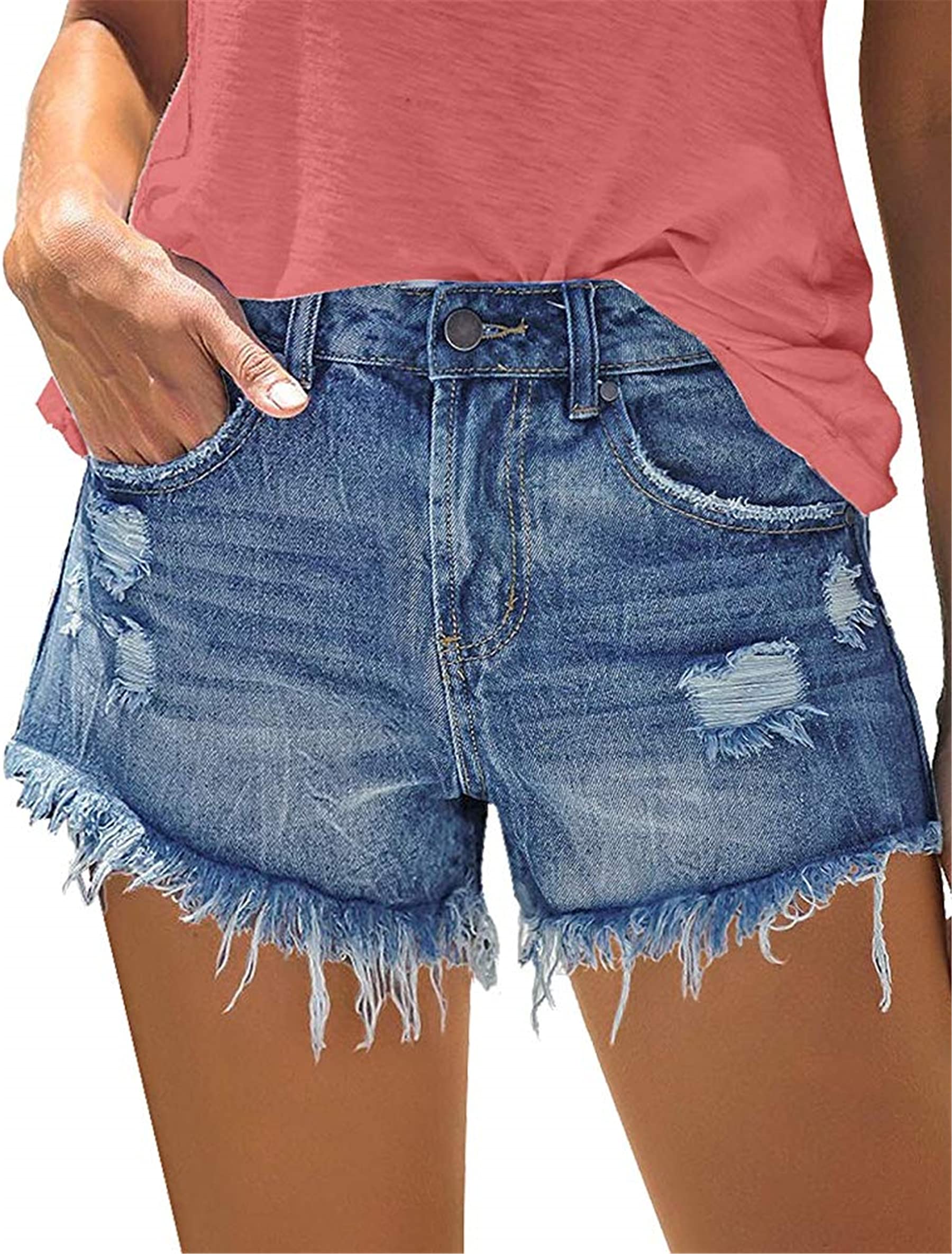 KISSMODA Women's Stretchy Denim Shorts - High Waisted Casual Summer Jean Shorts for Women - Perfect for Beach, Vacation & Everyday Wear