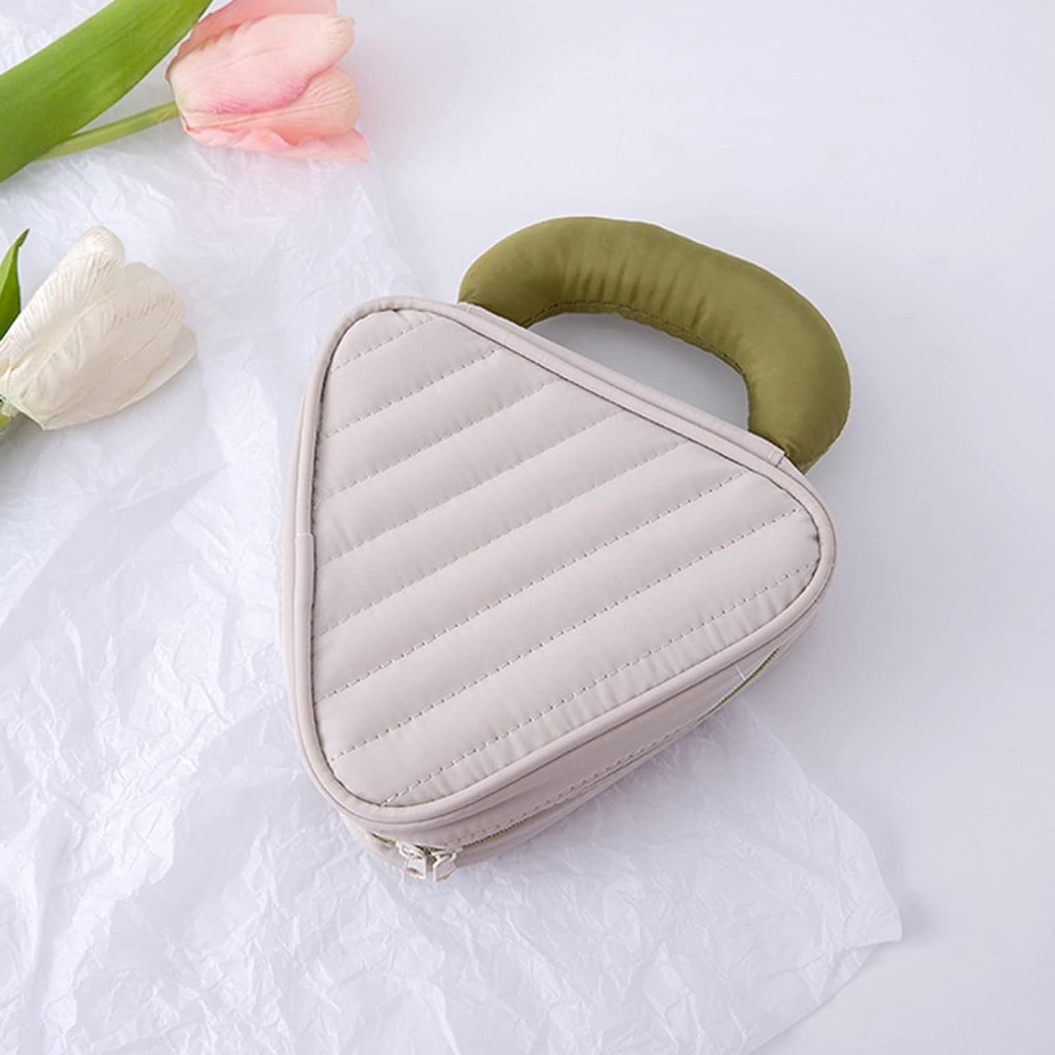 House of Quirk Travel Makeup Organizer - Portable Cosmetic & Toiletry Bag with Handle, Macaron Grey - Perfect for Vacation, Gym & Daily Organization