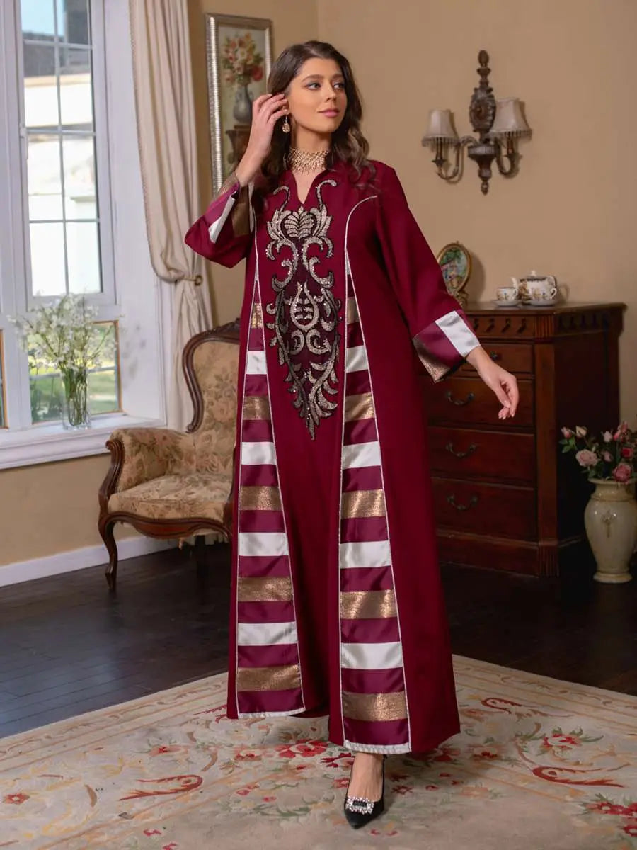 Elegant Eid Dress for Women - Sparkling Sequins & Embroidery Kaftan Caftan Outfit | Perfect for Eid Celebrations, Weddings & Special Occasions