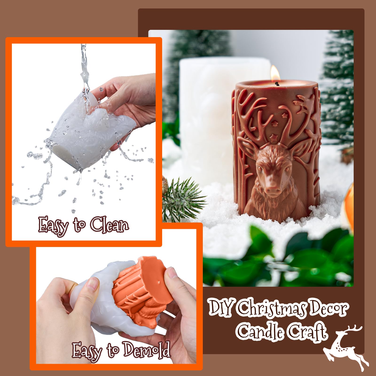 Christmas Elk & Reindeer Silicone Candle Molds Set - DIY Cylinder Pillar Wax Molds for Holiday Candle Making, Resin Soap & Plaster Crafts - Perfect for Xmas Decor, Handmade Gifts & Home Decorations (Includes Tools) - Great for Holiday Parties, DIY Projects & Festive Home Ambiance