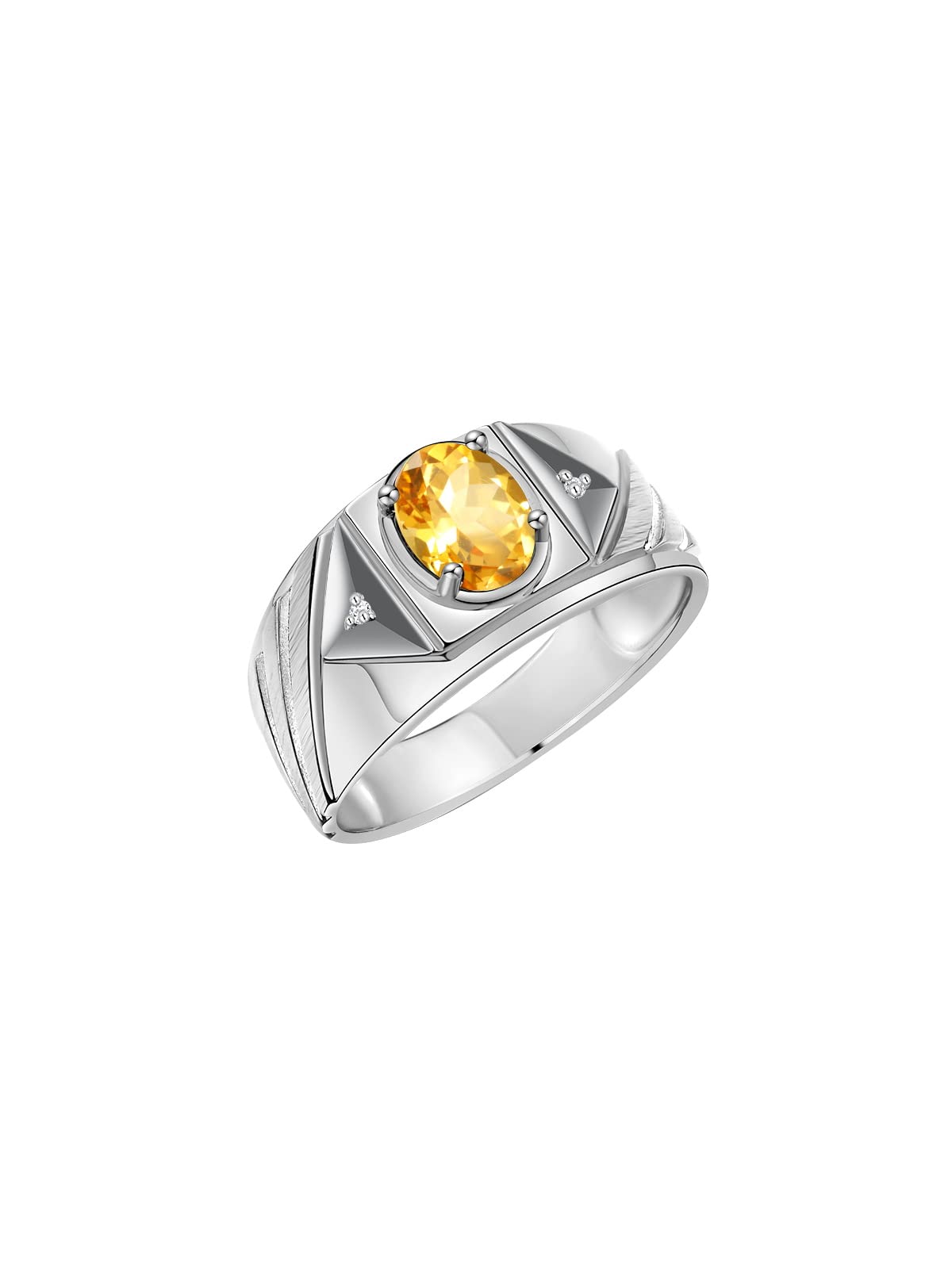 Rylos Men's Sterling Silver Designer Rings - Classic 8x6MM Oval Gemstone & Diamond Accents Birthstone Rings (Sizes 8-13) - Perfect for Weddings, Anniversaries & Gifts