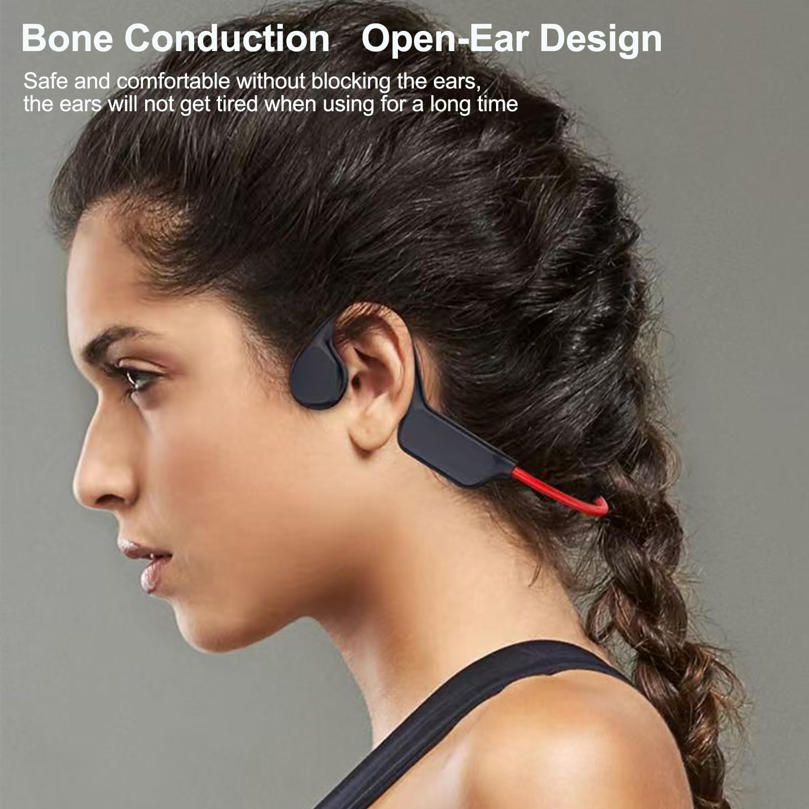 Premium Bone Conduction Headphones - Open-Ear Bluetooth 5.4 Wireless Sports Headset with Built-in Mic, 32GB Storage, IPX8 Waterproof & Magnetic Charging - Ideal for Swimming, Running, Cycling & Workout (Black/Red)