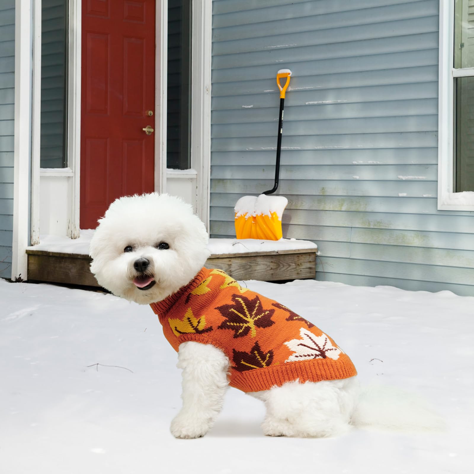 KOOLTAIL Medium Dog Sweater - Warm Knitted Turtleneck Pullover for Cold Weather | Autumn Maple Leaf Pattern Pet Sweater | Winter Clothes for Small Medium Large Dogs & Cats | Perfect for Fall Walks & Indoor Cozy Time (Orange)
