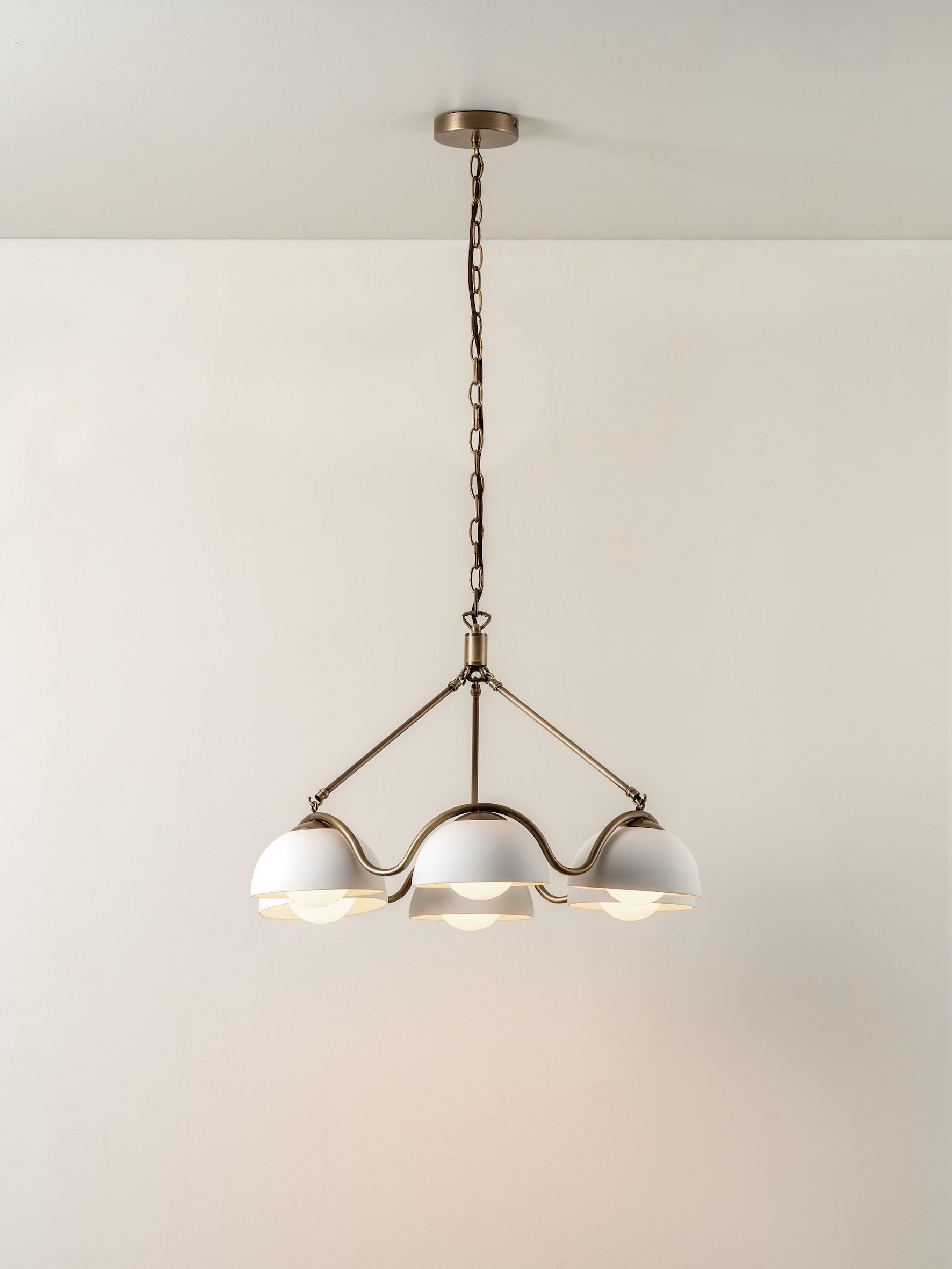 Waverly 6-Light Aged Brass & White Porcelain Pendant Light Fixture - Perfect for Kitchen Island, Dining Room or Entryway Lighting