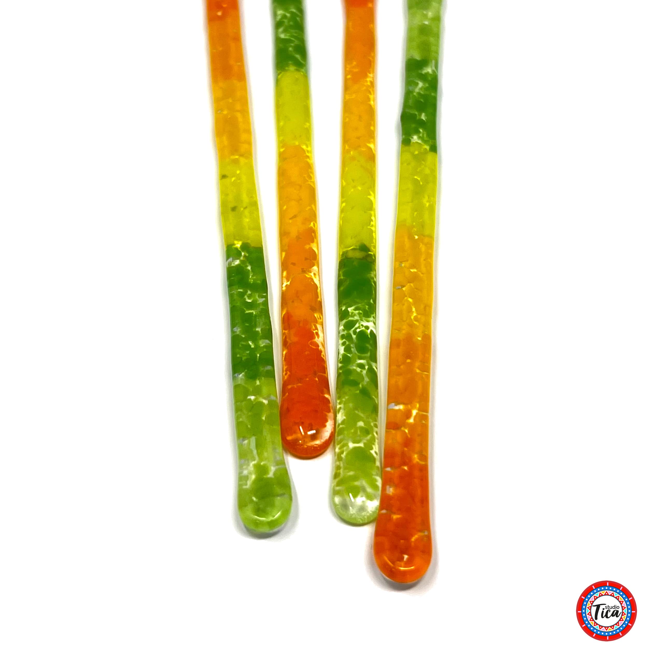 Handmade Glass Stirrers Set of 4 - 7.25 Inch Cocktail & Coffee Stir Sticks with Gift Box - Citrus Sunshine Paradise Collection - Perfect for Mixing Drinks, Iced Coffee & Home Bar Accessories