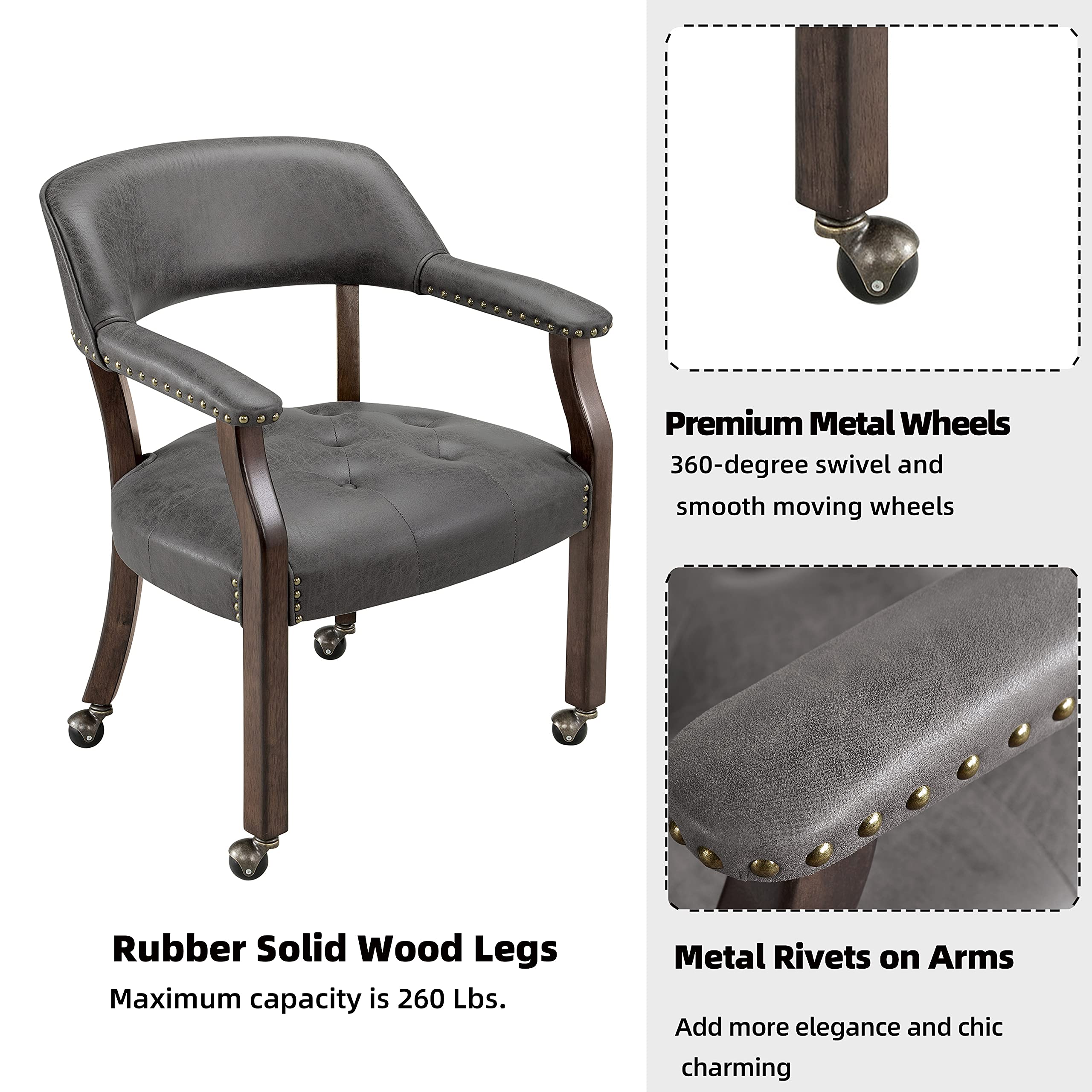MODERION Solid Wood Executive Office Chair with Wheels & Arms - Classic Upholstered Swivel Desk Chair for Dining, Living Room & Home Office - 31.5
