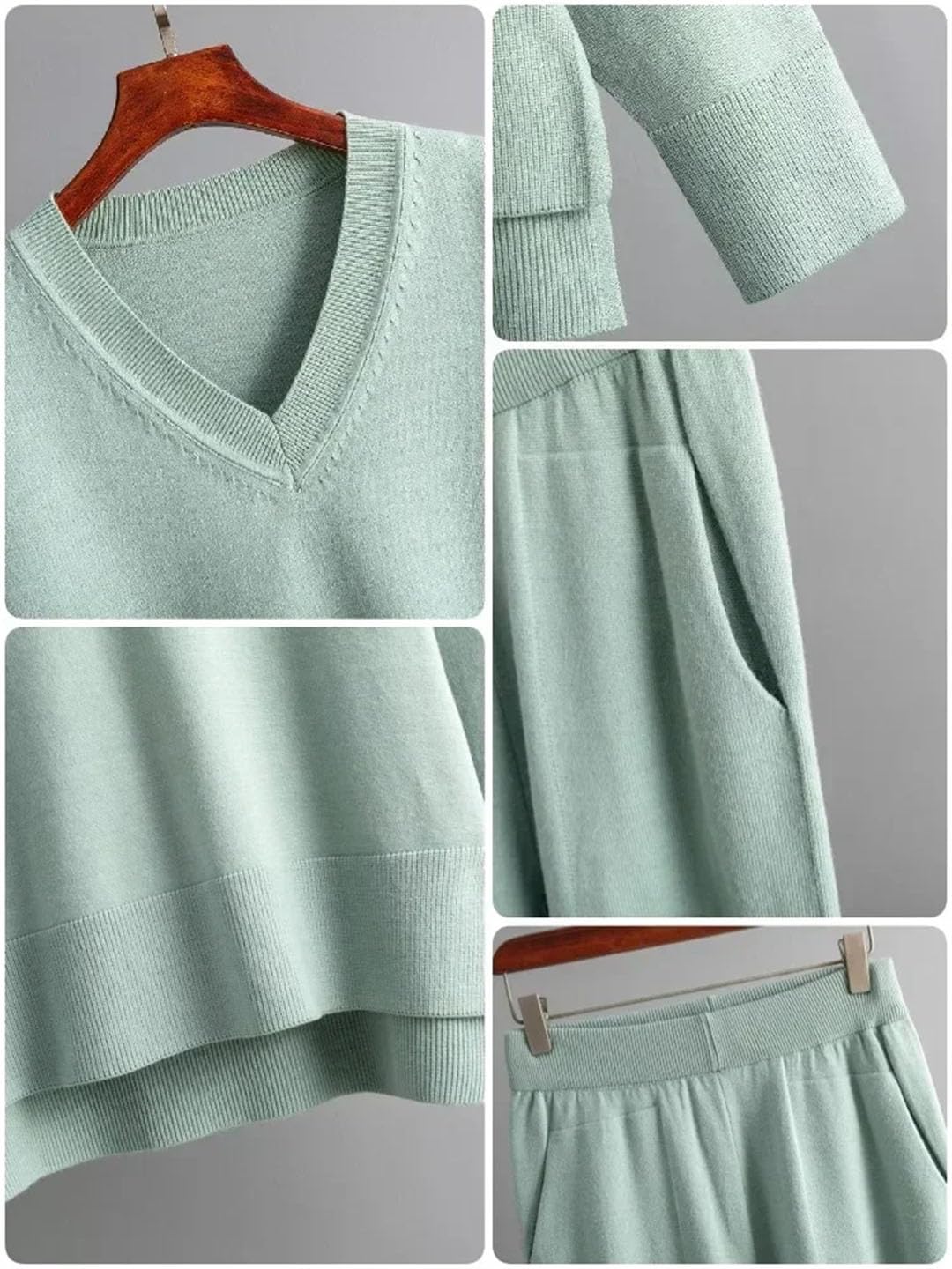 Women's Knitted Sweater 2-Piece Set - Winter Warm V-Neck Pullover & Straight Leg Jogging Pants Outfit | Cozy Lounge Wear for Home, Office & Casual Outings
