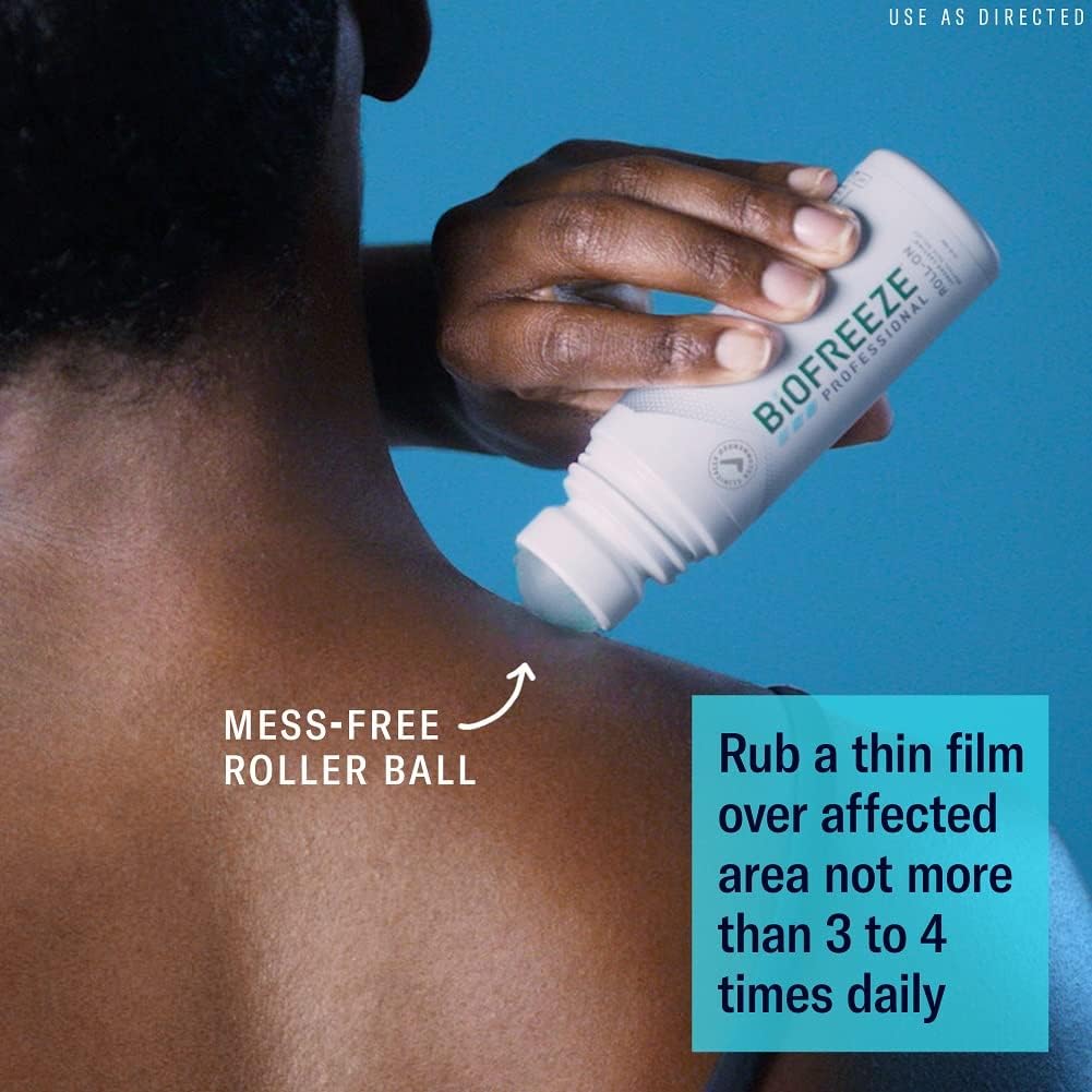 BIOFREEZE Professional Pain Relief Roll-On 3oz – Fast-Acting Cooling Gel for Muscle & Joint Pain – Perfect for Athletes, Gym & Post-Workout Recovery