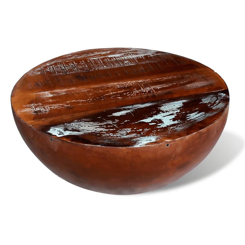 Modern Coffee Table with Bowl-Shaped Steel Base & Reclaimed Wood Top - Perfect for Living Room, Lounge, and Office Decor