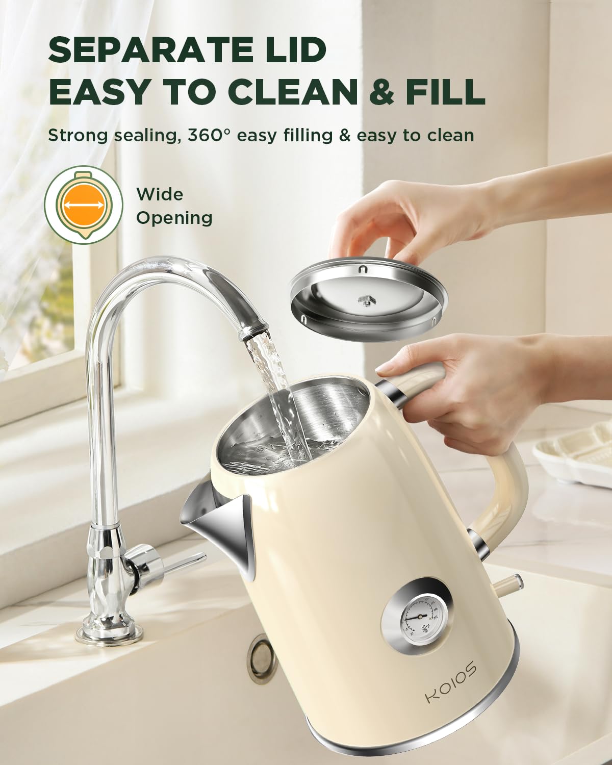 1.8L Electric Kettle with Temperature Control - 1500W Fast Boiling Stainless Steel Tea Kettle - Retro Style with LED Light, Auto Shut-Off & Boil-Dry Protection - Perfect for Home, Office & Tea Enthusiasts