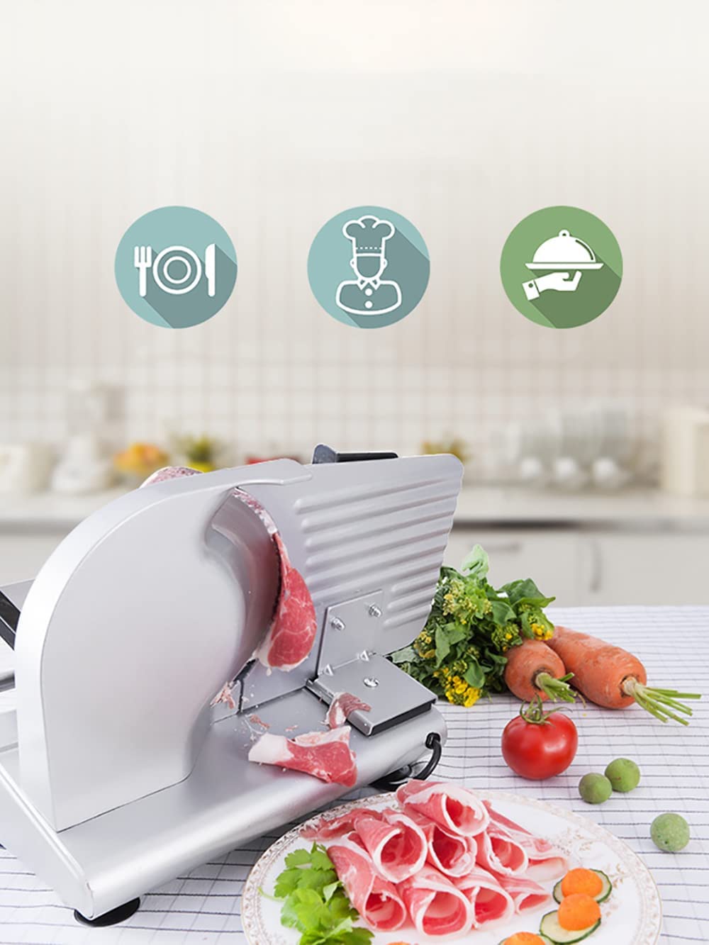 Commercial Electric Meat Slicer - Adjustable Thickness 0-20MM for Frozen Beef, Lamb, Bread | Heavy Duty Kitchen Appliance for Deli, Restaurant & Home Use