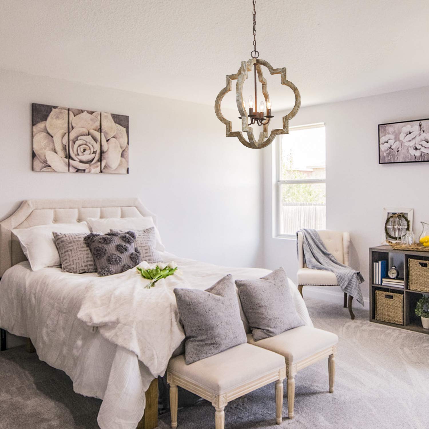 Rustic Farmhouse Orb Chandelier - Large Handmade Wooden Ceiling Light Fixture for Dining Room, Bedroom, Living Room & Entryway - Perfect for Cozy Home Decor & Farmhouse Style Interiors