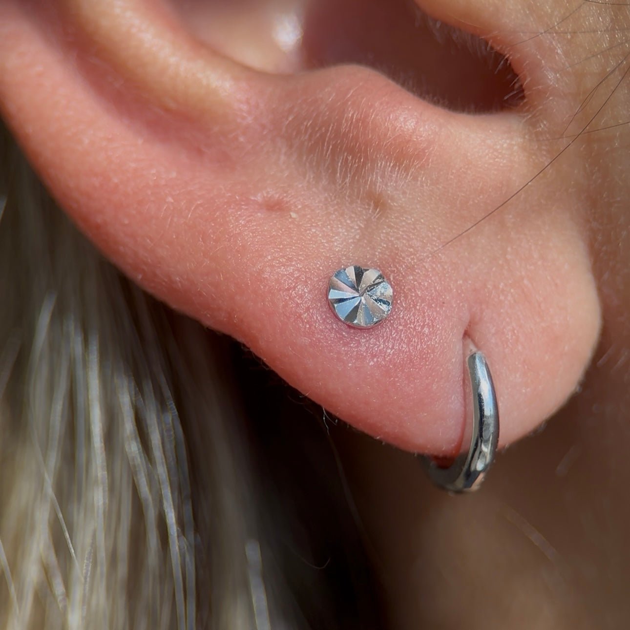 14K White Gold Diamond Cut Flat Back Stud Earrings for Women - Perfect for Everyday Wear, Parties & Special Occasions