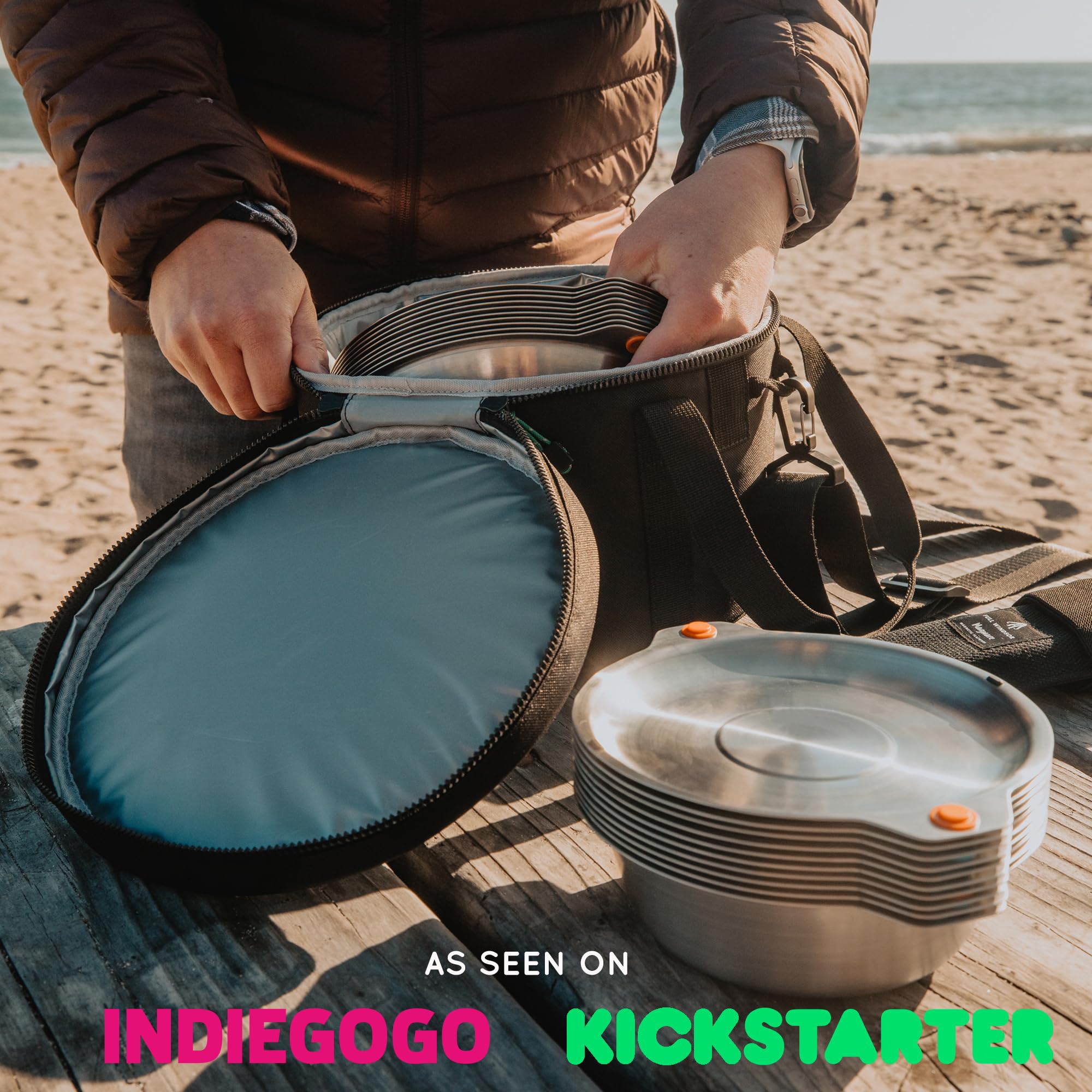 MAGWARE Magnetic Bowls and Plates Set - Stainless Steel Travel Dinnerware for Camping, Backpacking, Picnics - Portable Reusable Camping Mess Kit - Perfect for Outdoor Adventures, RV Trips, and Beach Dining