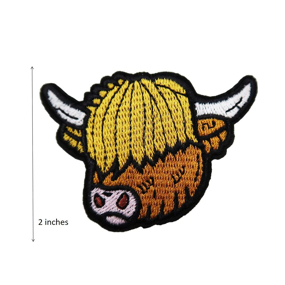 Highland Cow Scottish Cattle Embroidered Iron On Patch - Farm Animal Applique for DIY Crafts, Jackets, Backpacks & Denim Customization