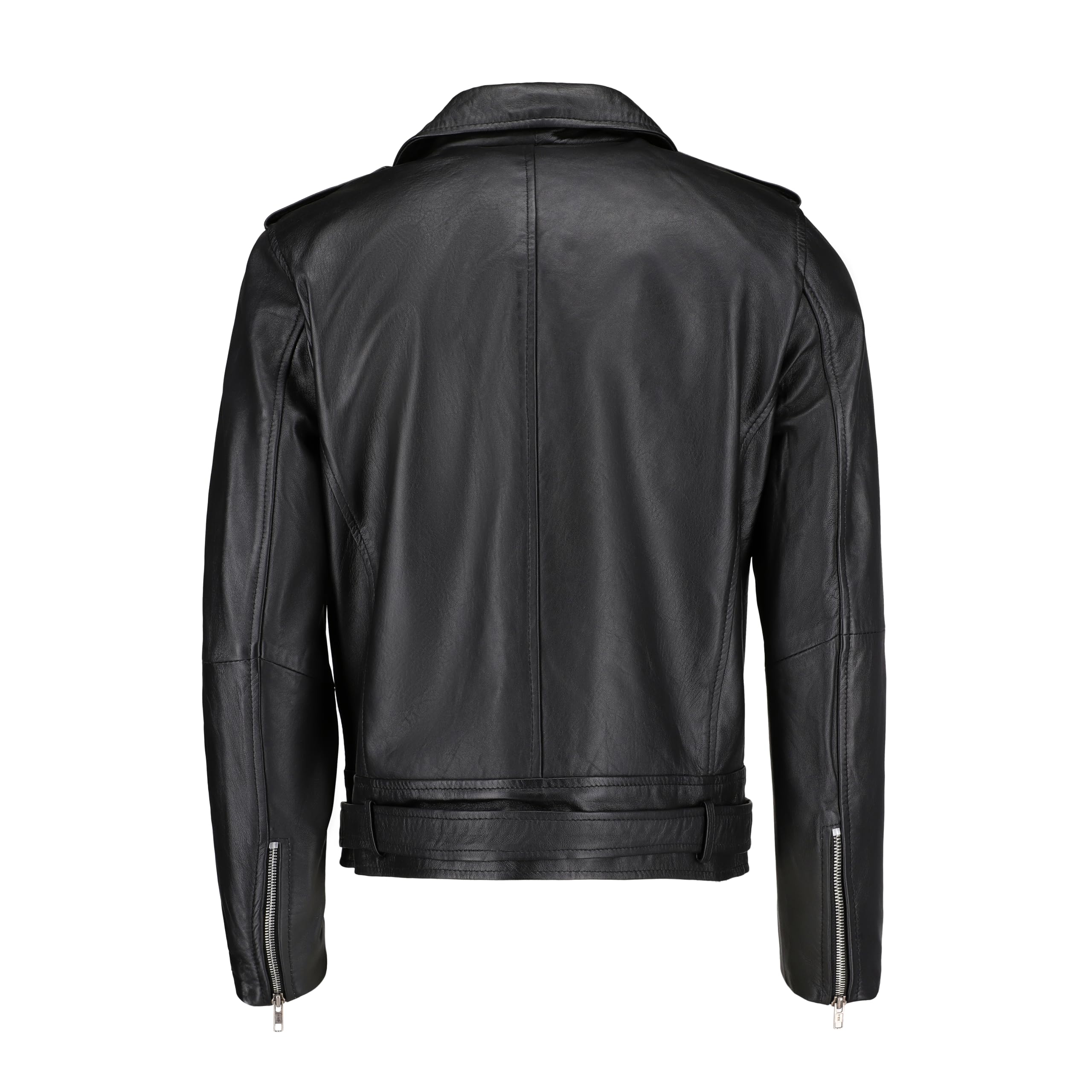 Premium Black Men's TLC Leather Biker Jacket with Notch Lapel Collar & Zipper Cuffs - Stylish Motorcycle Jacket for Riding, Casual Wear & Night Out