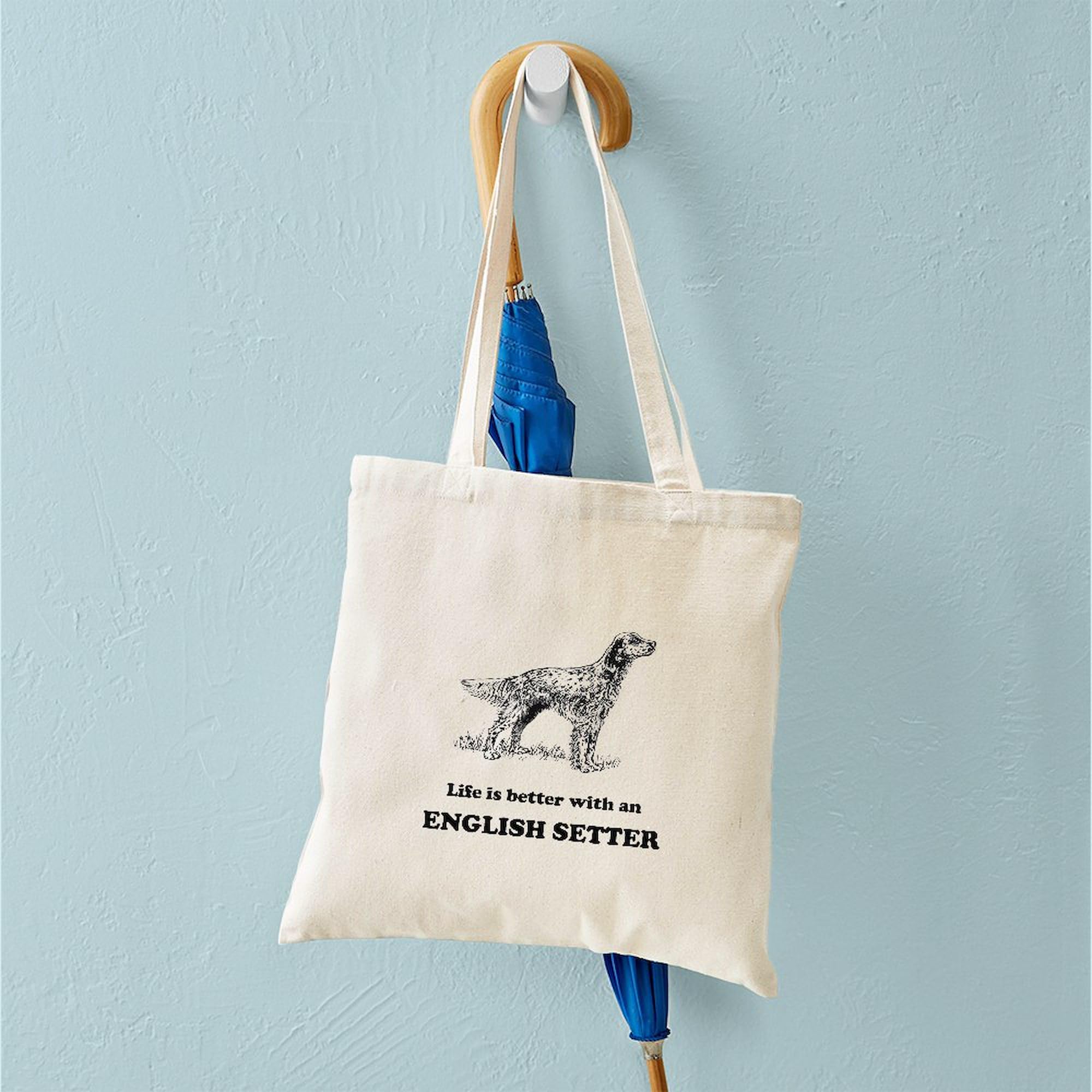 Life Is Better With An English Setter - Natural Canvas Tote Bag | Reusable Grocery Shopping Bag for Dog Lovers | Perfect for Pet Owners, Beach Trips & Farmers Market