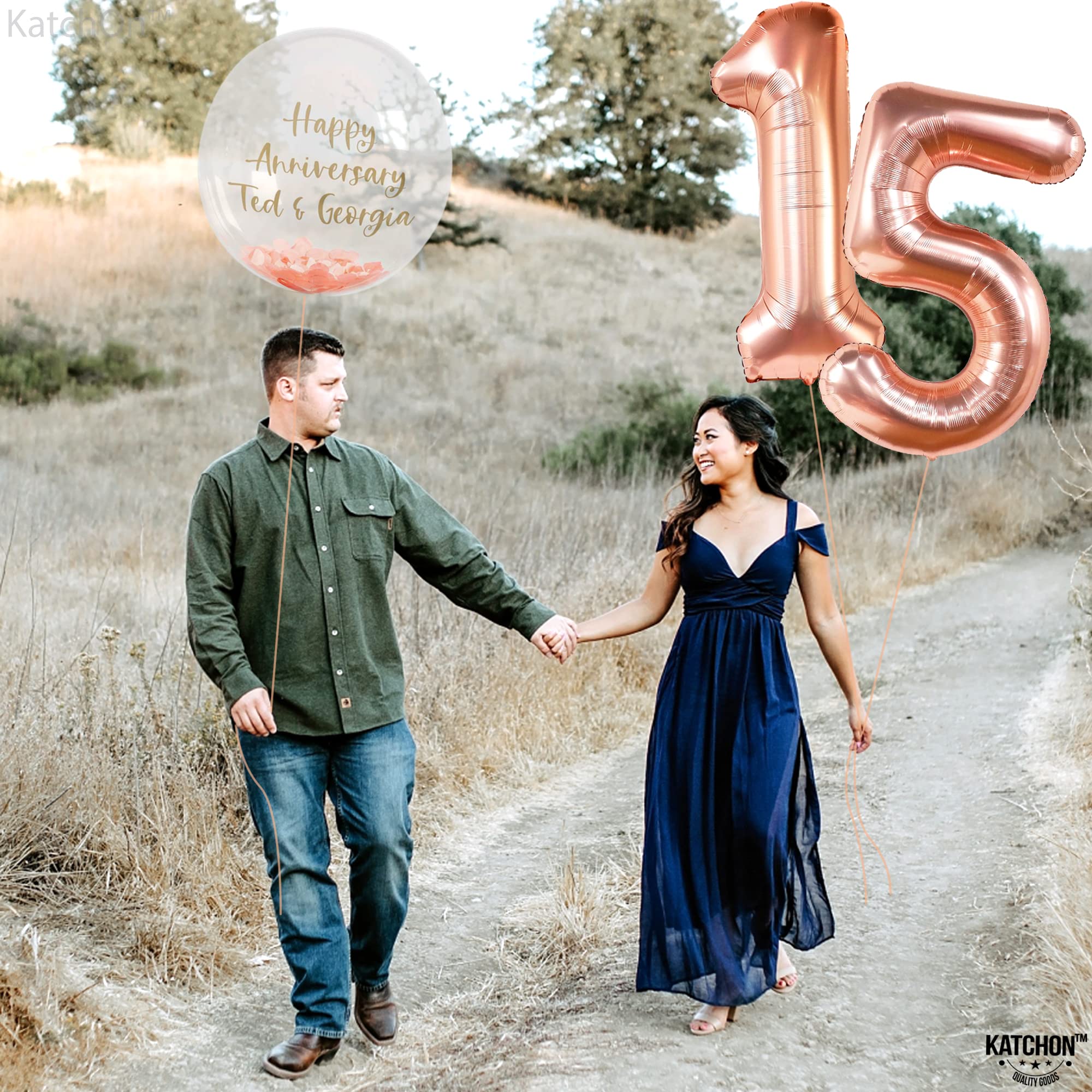 KatchOn Giant 15 Rose Gold Balloon Number - 40 Inch | 15th Birthday Decorations for Girls & Quinceañera | Large Rose Gold Number 15 Balloons for Party Decor | Perfect for Birthday Parties, Sweet 16, Anniversary Celebrations & Photo Backdrops