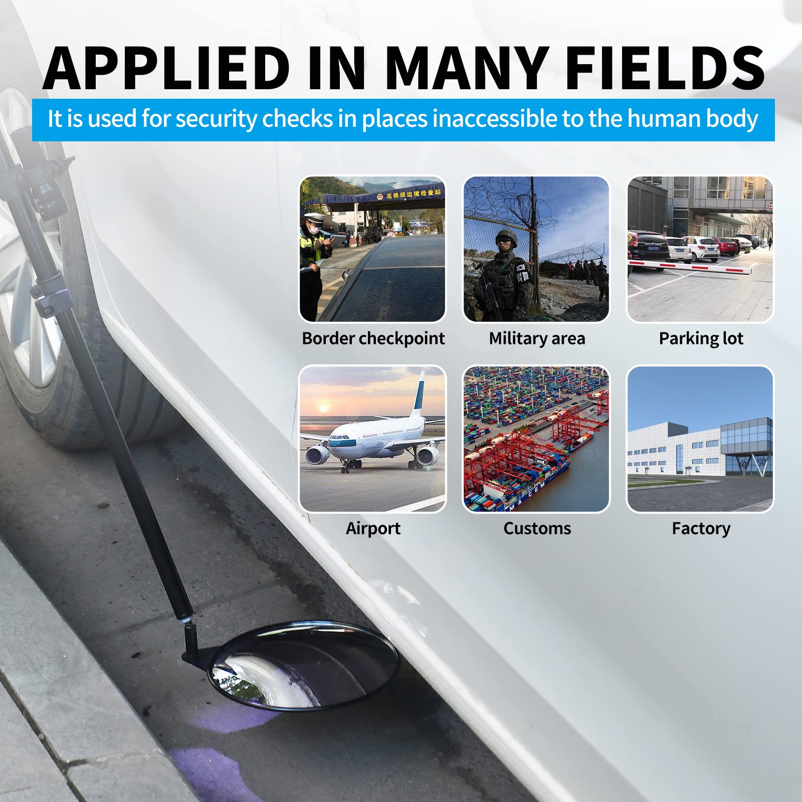 Portable 8-Inch Telescopic Under Vehicle Inspection Mirror with LED Light - Foldable Car Security Mirror for Mechanics, DIY Auto Repair & Home Safety Checks