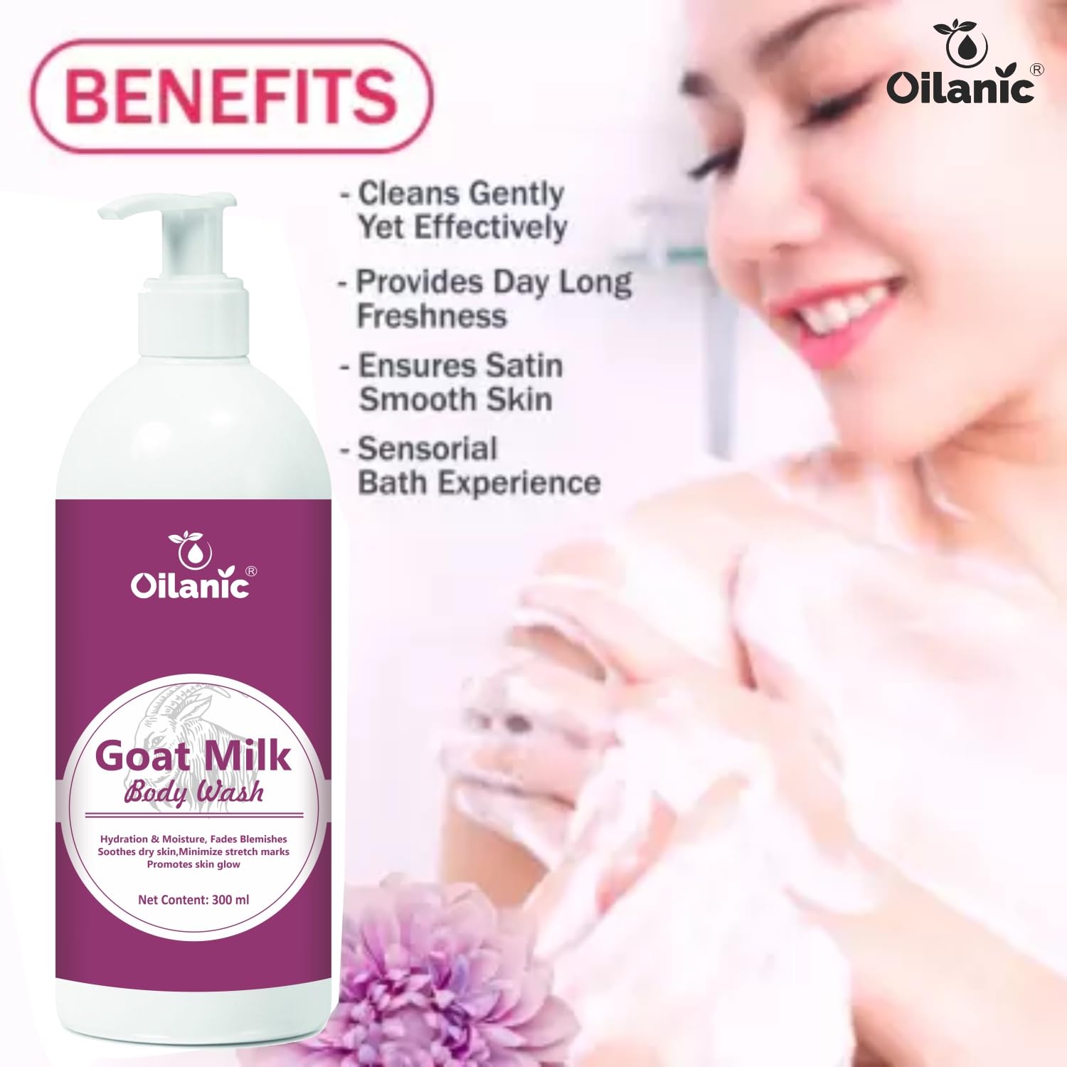 Oilanic Goat Milk Mousse Body Wash - Luxurious Spa Shower Gel with Whitening & Moisturizing Benefits, 300ml | Perfect for Dry Skin & Relaxing Bath Time Self-Care