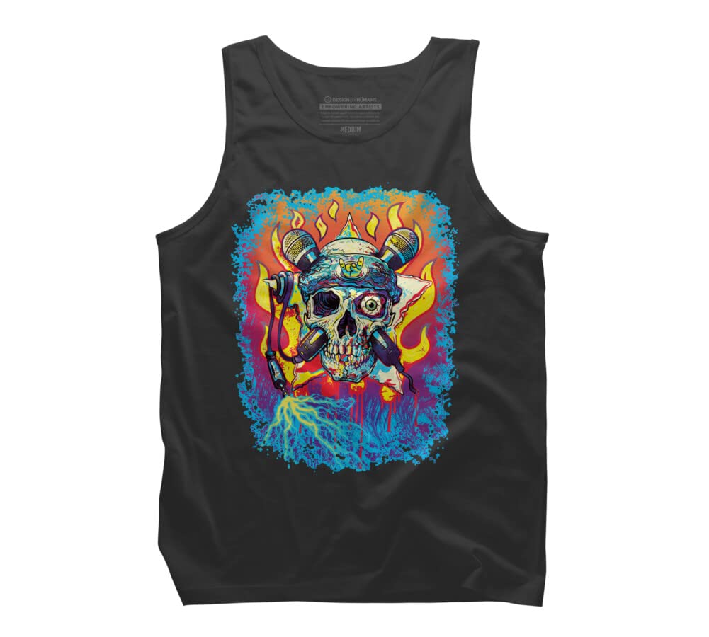 Vintage Rock 'n' Roll Skull with Crossbone Microphones Graphic Tank Top for Men - Cool Band Tee for Concerts, Music Festivals & Casual Wear