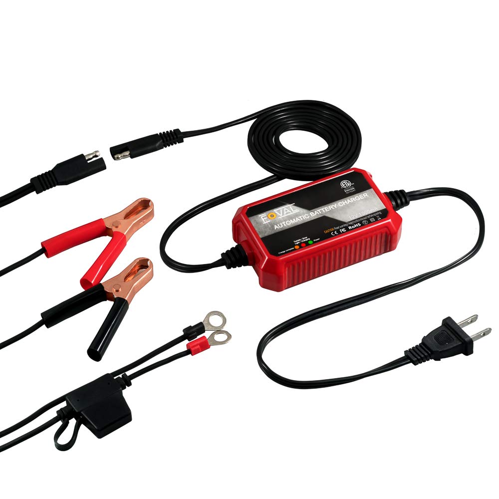 Foval 12V 1000mA Smart Automatic Trickle Battery Charger - Maintains Car, Motorcycle, RV & Marine Batteries - Perfect for Winter Storage & Long-Term Vehicle Maintenance