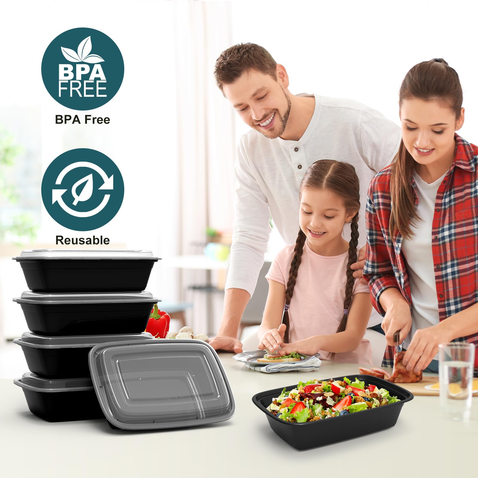 50-Pack 38oz BPA-Free Meal Prep Containers with Lids - Reusable, Stackable Food Storage Containers for Meal Prepping, Leftovers & On-the-Go | Microwave, Dishwasher & Freezer Safe