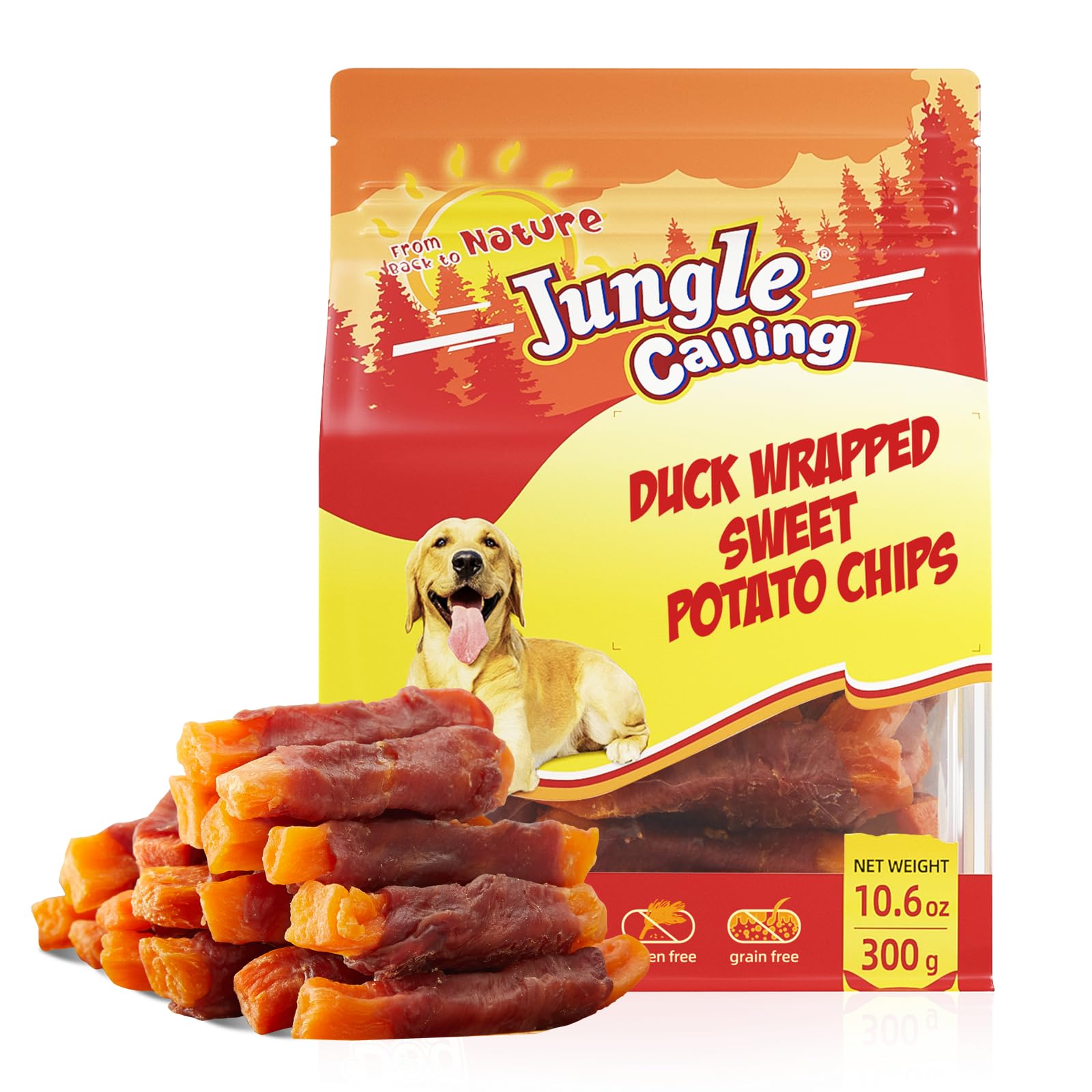 Jungle Calling Sweet Potato & Duck Dog Treats - Healthy Vegetarian Snacks for Dogs, 10.6oz | Grain-Free, All-Natural Training Rewards & Daily Treats for Puppies & Adult Dogs