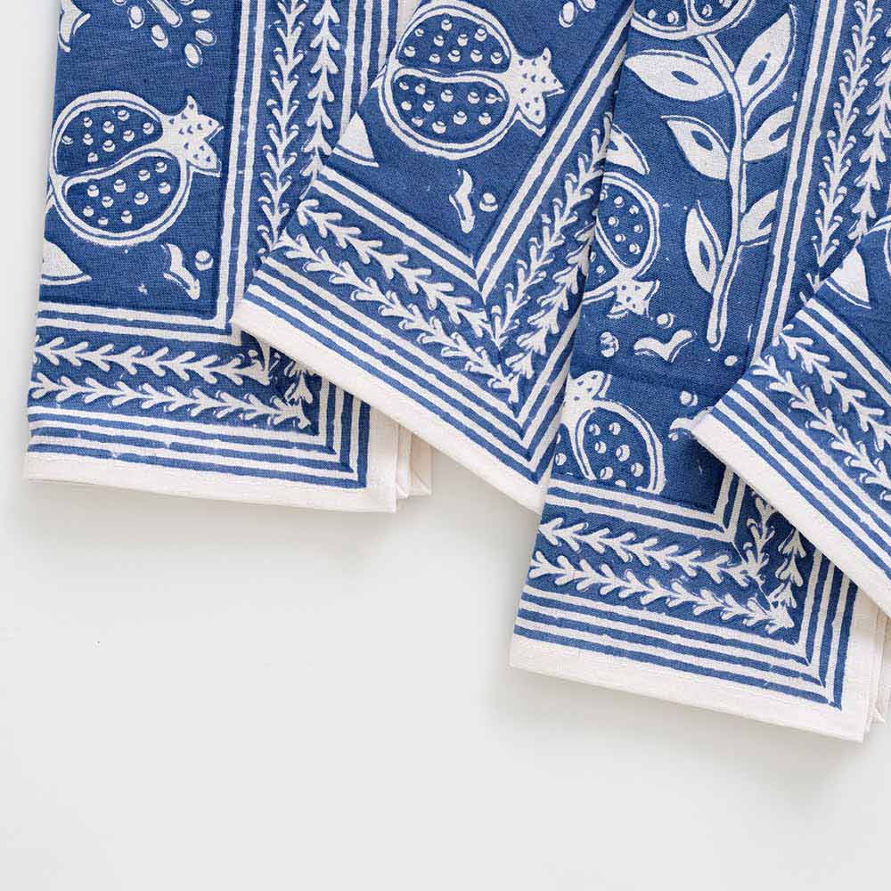 Premium Pomegranate Blue Napkins - Set of 4 | Soft & Absorbent Cotton Dinner Napkins for Formal Dining, Parties & Everyday Use