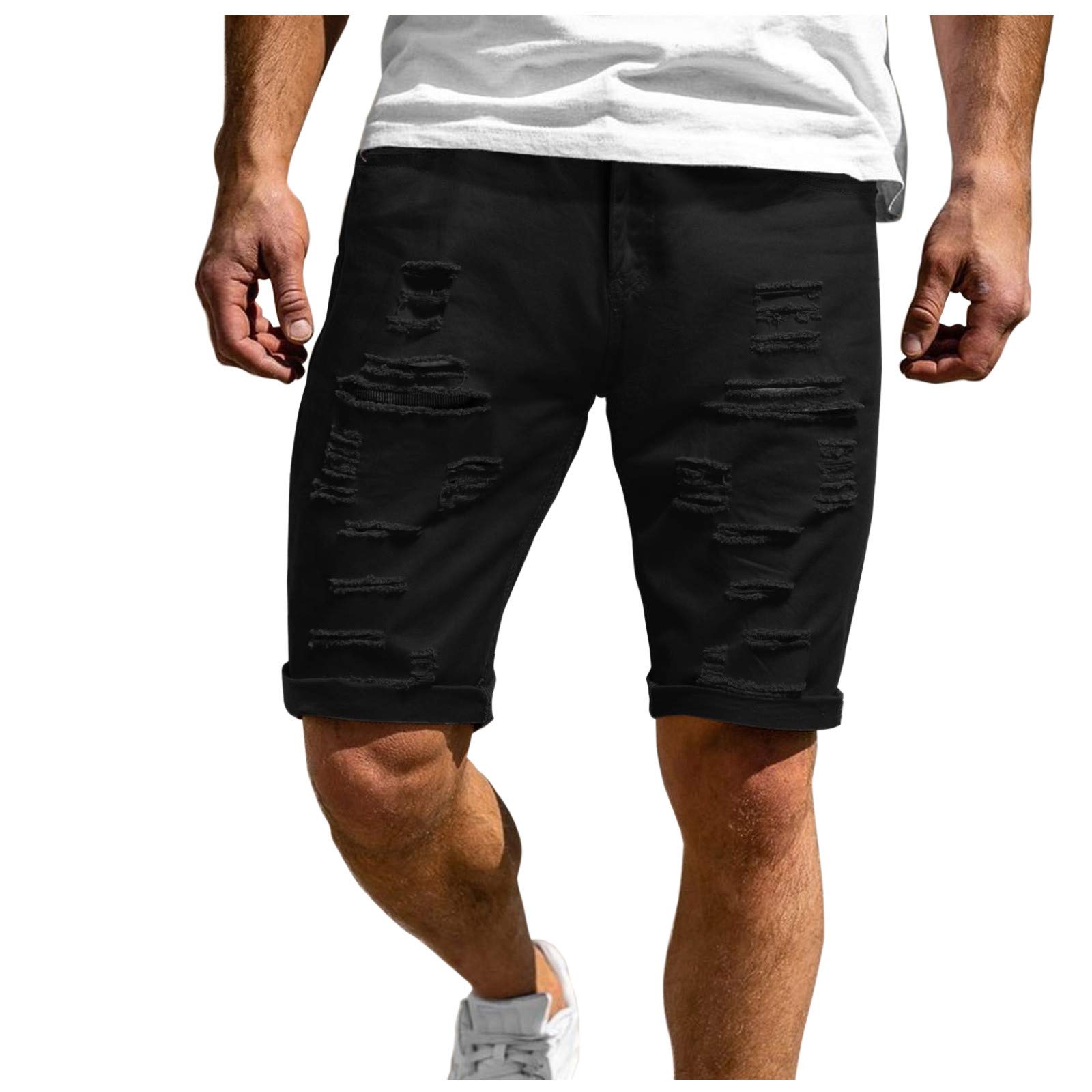 **Ozmmyan Men's Cargo Shorts - Summer Casual Fitness & Bodybuilding Workout Shorts with Rip & Hole Design - Perfect for Gym, Running, Hiking & Outdoor Activities**