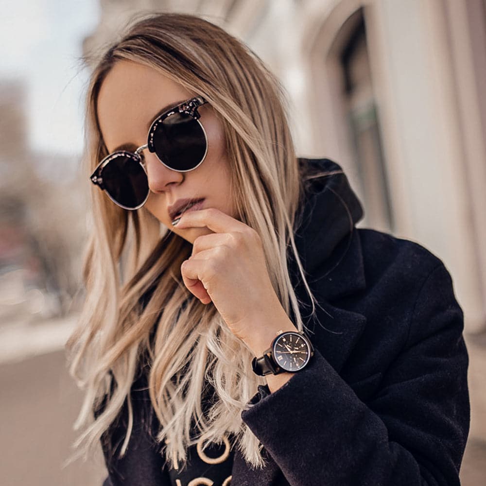 ARIES GOLD Women's Watch - Urban Eternal Black Stainless Steel Case with Black Leather Strap (Model L 1028 BKG) | Elegant Timepiece for Business, Casual Wear & Special Occasions