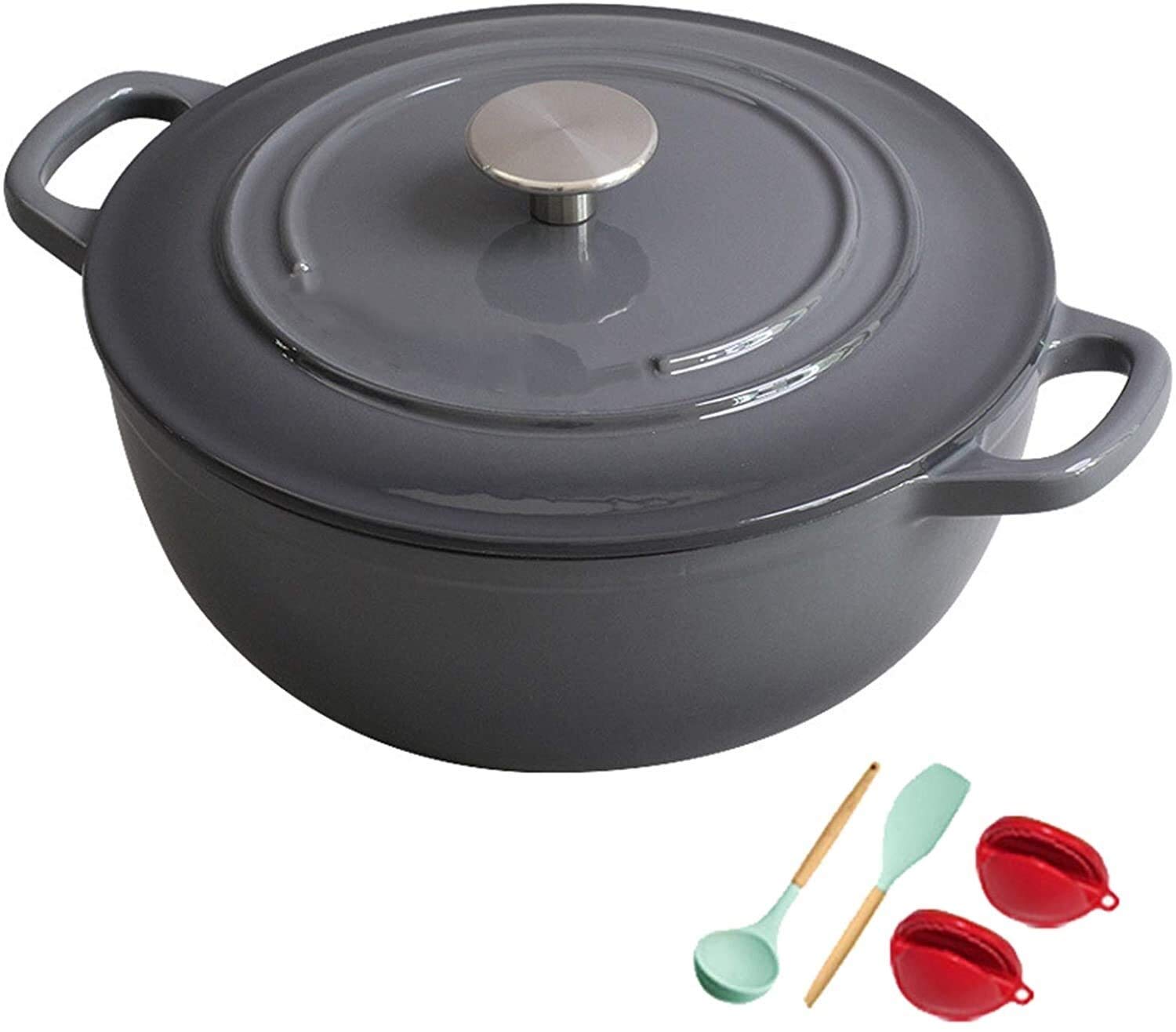 Enameled Cast Iron Dutch Oven with Lid - 5QT Matte Gray Casserole Pot for Slow Cooking, Braising & Baking - Perfect for Soups, Stews, Bread & Oven-to-Table Serving