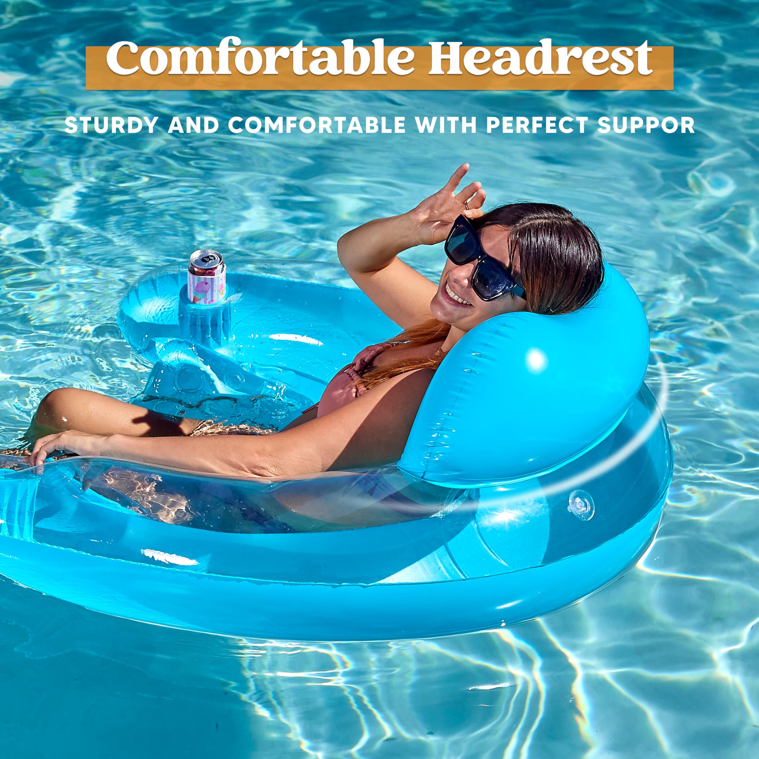 **SLOOSH 2-Pack Inflatable Pool Floats for Adults - Floating Chairs with Cup Holders, Blow-Up Hammock Noodle Mat for Relaxing Summer Fun - Perfect for Swimming Pools, Beaches & Backyard Parties**