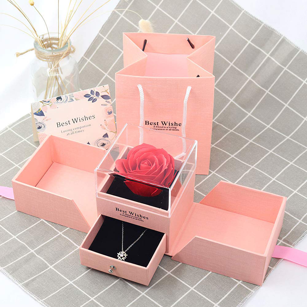 Elegant Rose Jewelry Box with Preserved Flower - Wedding, Birthday & Valentine's Day Gift for Jewelry, Earrings, Necklace & Makeup Storage | Perfect for Bridal Shower, Anniversary & Romantic Gifts