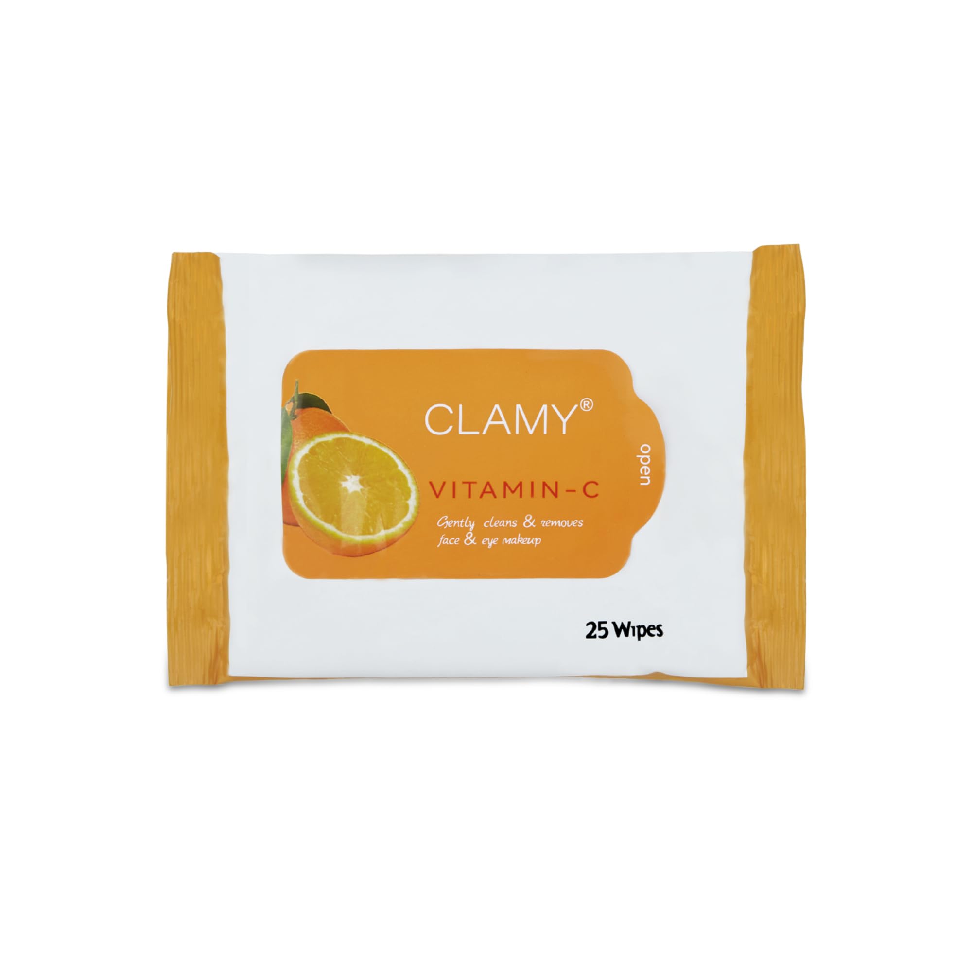 Clamy Vitamin C Makeup Remover Wipes - Gentle Cleansing for Waterproof Mascara, Longwear Makeup & Impurities | 25 Count | Perfect for Travel, Gym & Quick Makeup Removal
