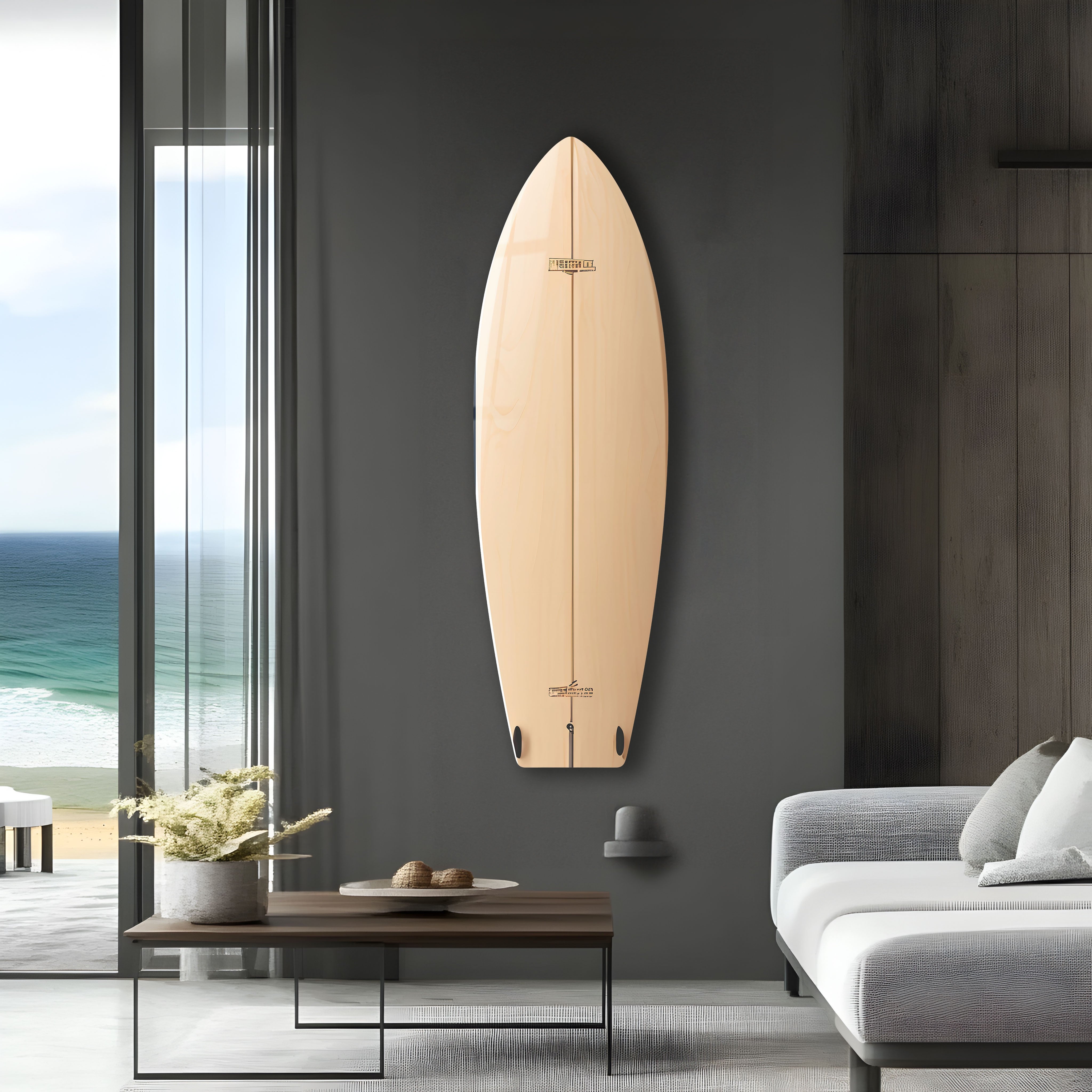 Abstract Beige Surfboard Wall Art - Coastal Decor for Beach House, Living Room & Bedroom - Handmade Wooden Surfboard Wall Hanging for Boho, Nautical & Coastal Theme Rooms