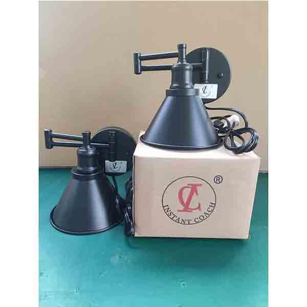 Industrial Swing Arm Wall Sconce Light Fixture - Plug-in Cord with On/Off Switch - Black Finish (2 Pack) - Perfect for Bedroom, Living Room, and Office Lighting
