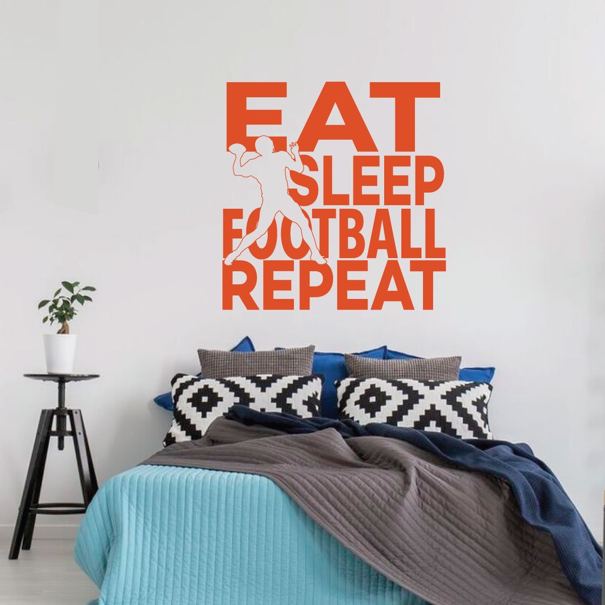 Football Wall Decal - Vinyl Art Sticker with 'Eat Sleep Football' Quote - Perfect for Girl's Bedroom, Playroom & Game Room Decor - Ideal for Sports Fans & Kids Room Decoration