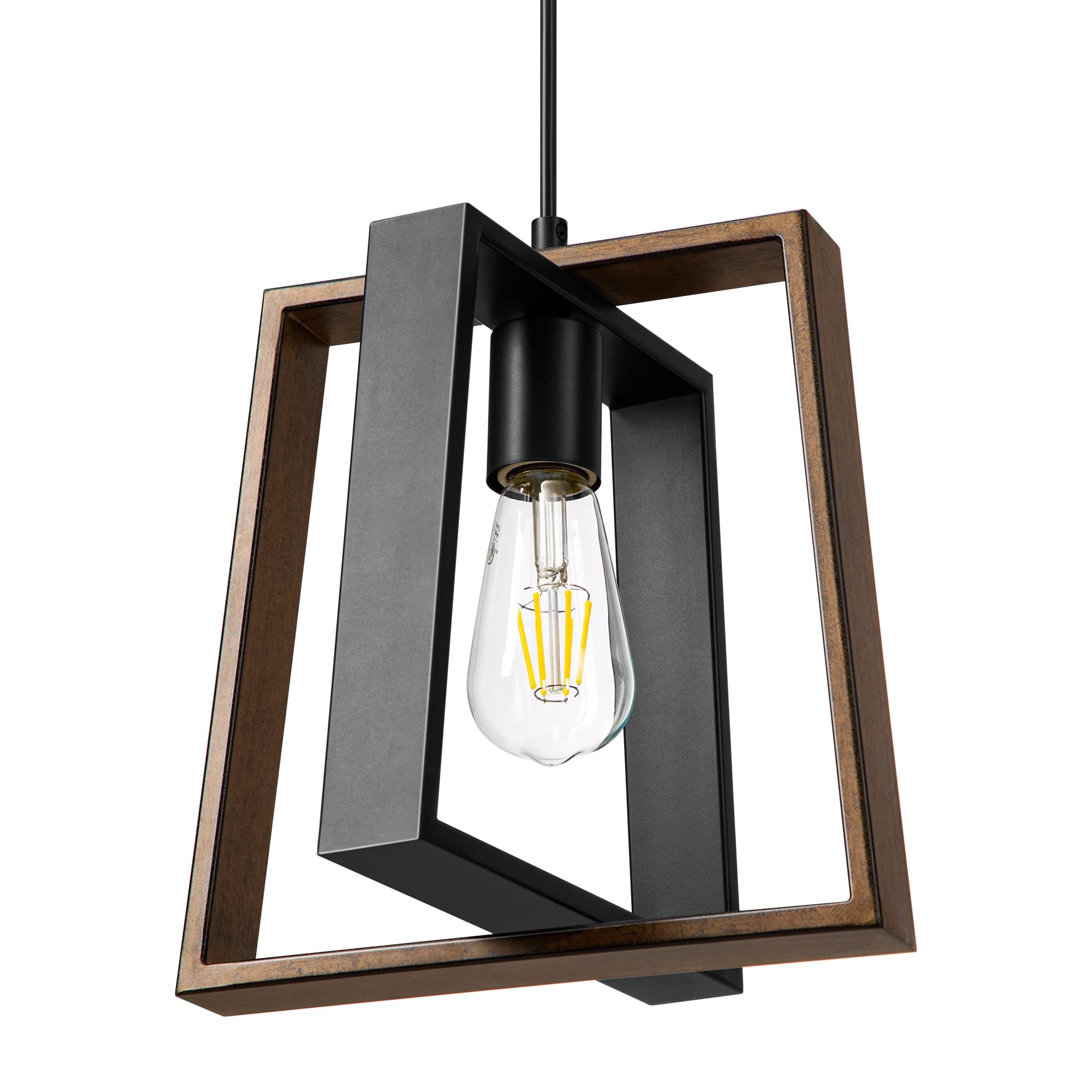 EDISHINE Black Wood Grain Adjustable Farmhouse Pendant Lights - Kitchen Island Lighting Fixture for Dining Room & Hallway | Rustic Home Decor, Dimmable Hanging Lights for Modern & Traditional Interiors
