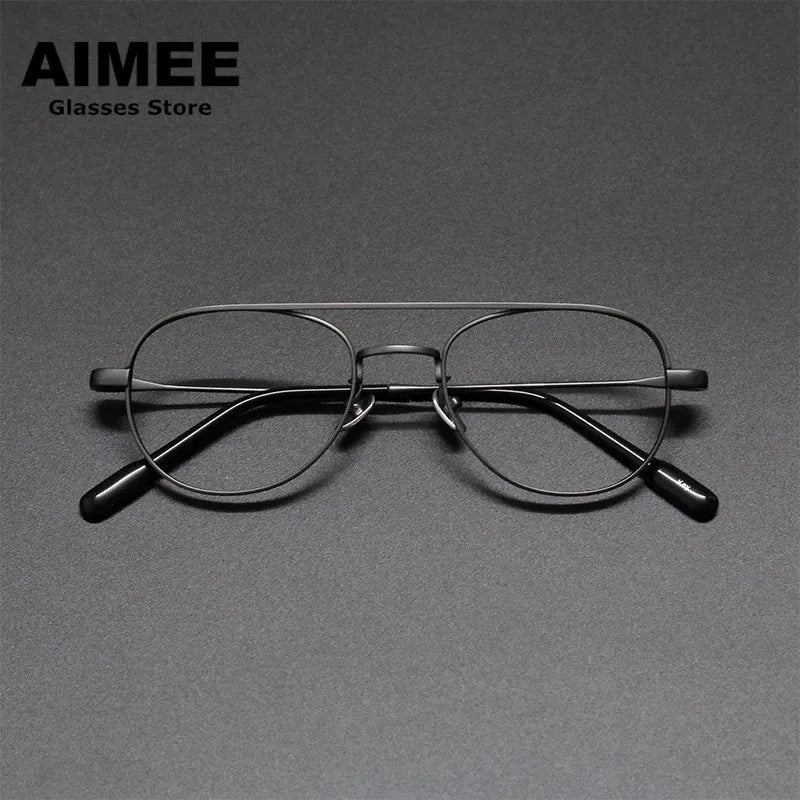 Aimee Unisex Full Rim Oval Double Bridge Titanium Eyeglasses 8040 - Lightweight Durable Frame for Reading, Work & Fashion (Silver/Gold/Black) - Perfect for Office, School & Everyday Wear