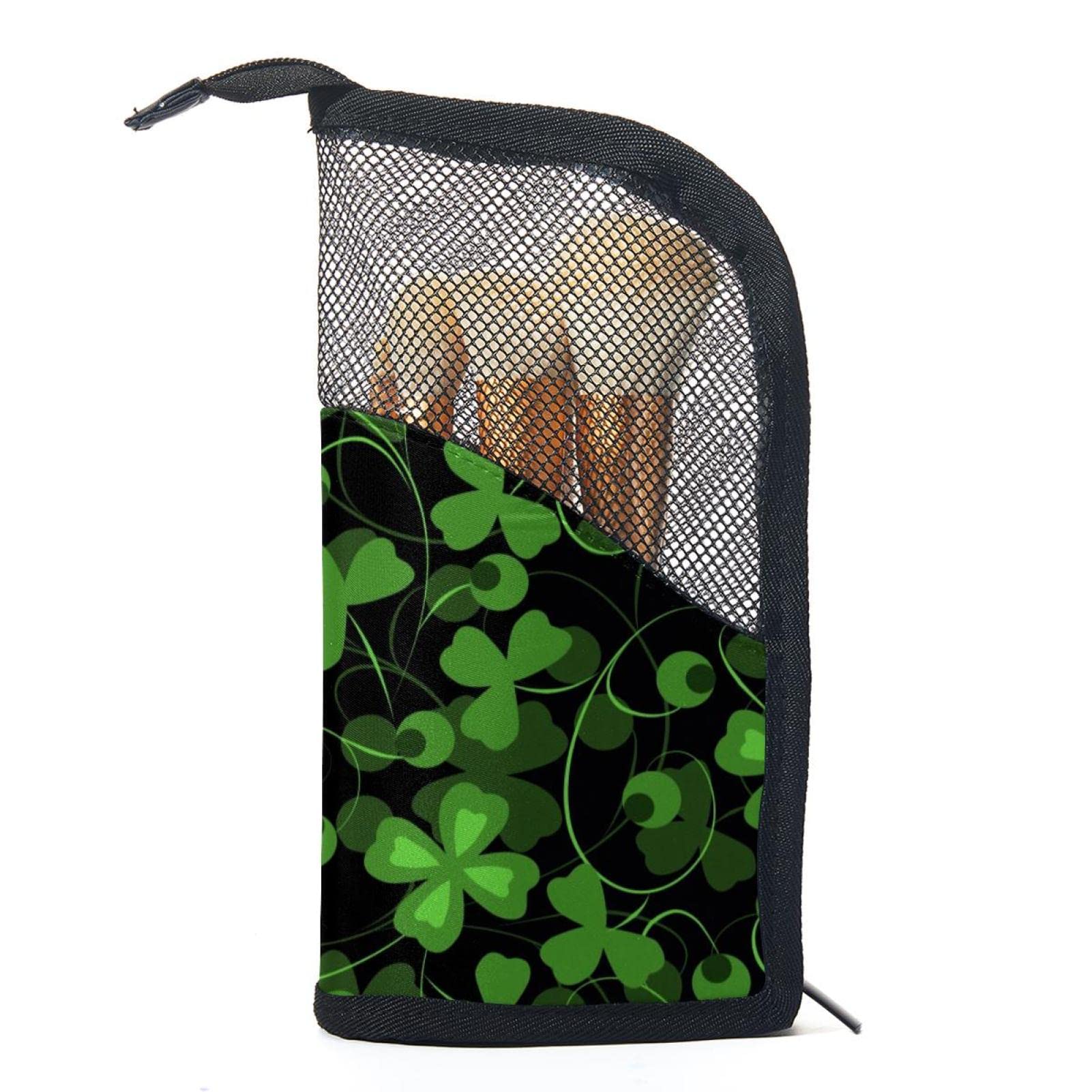 Portable Makeup Brush Organizer Bag with 12 Slots - Lucky Clover Leaf Design Travel Cosmetic Brush Holder Case for Professional Makeup Artists & On-the-Go Beauty Essentials