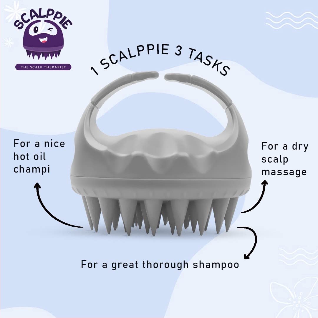 SCALPPIE Silicone Scalp Massager & Shampoo Brush for Hair Growth - Ash Grey - Prevents Dandruff & Stimulates Circulation - Perfect for Shower, Spa & Home Hair Care Routine
