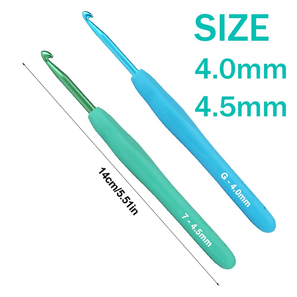 4mm & 4.5mm Aluminum Crochet Hooks Set - 2 Pack Ergonomic Soft Grip Rubber Handle Needles for Knitting & Crocheting | Perfect for Beginners & Experts | Ideal for Yarn Crafts, Amigurumi, Blankets & DIY Projects
