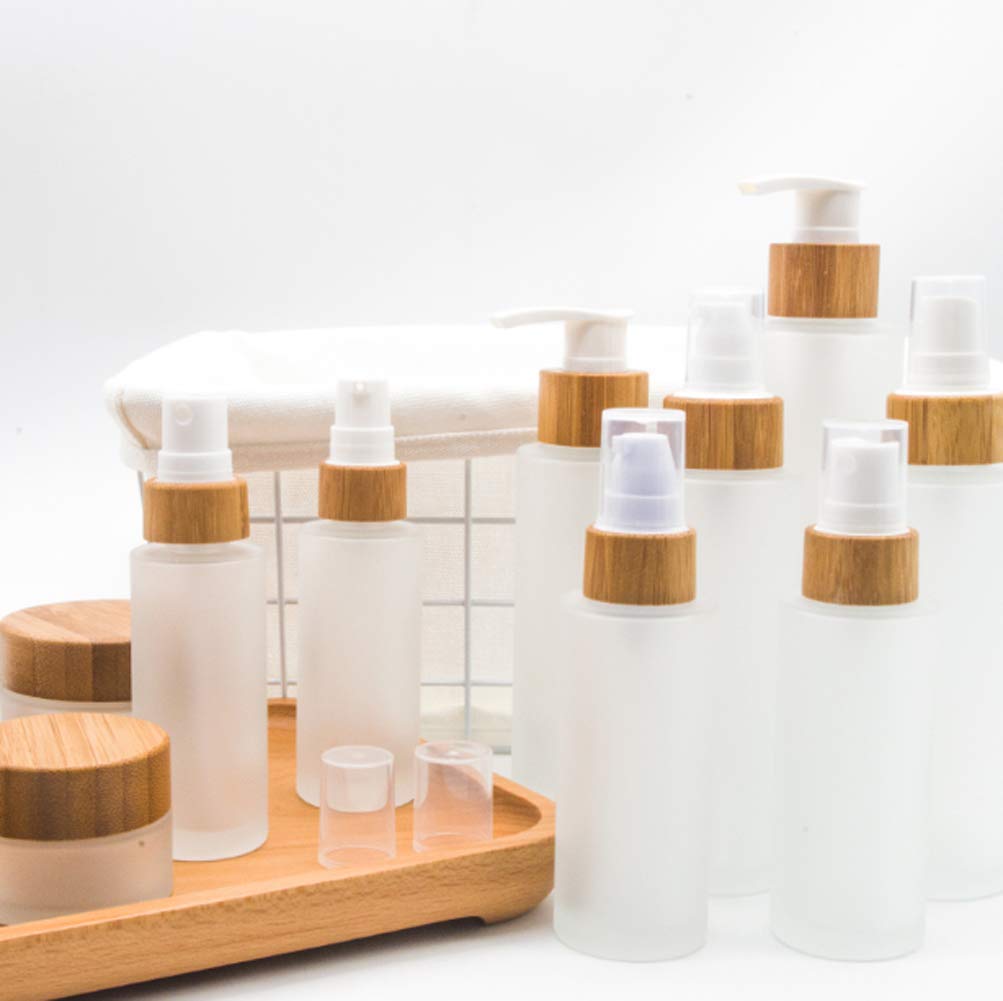 1 PC 150ml/5oz Glass Lotion Bottle with Bamboo Pump Dispenser - Refillable Cosmetic Container for Moisturizer, Cream, Essential Oil & Liquids - Perfect for Bathroom, Spa, Salon & Home Toiletries Organization