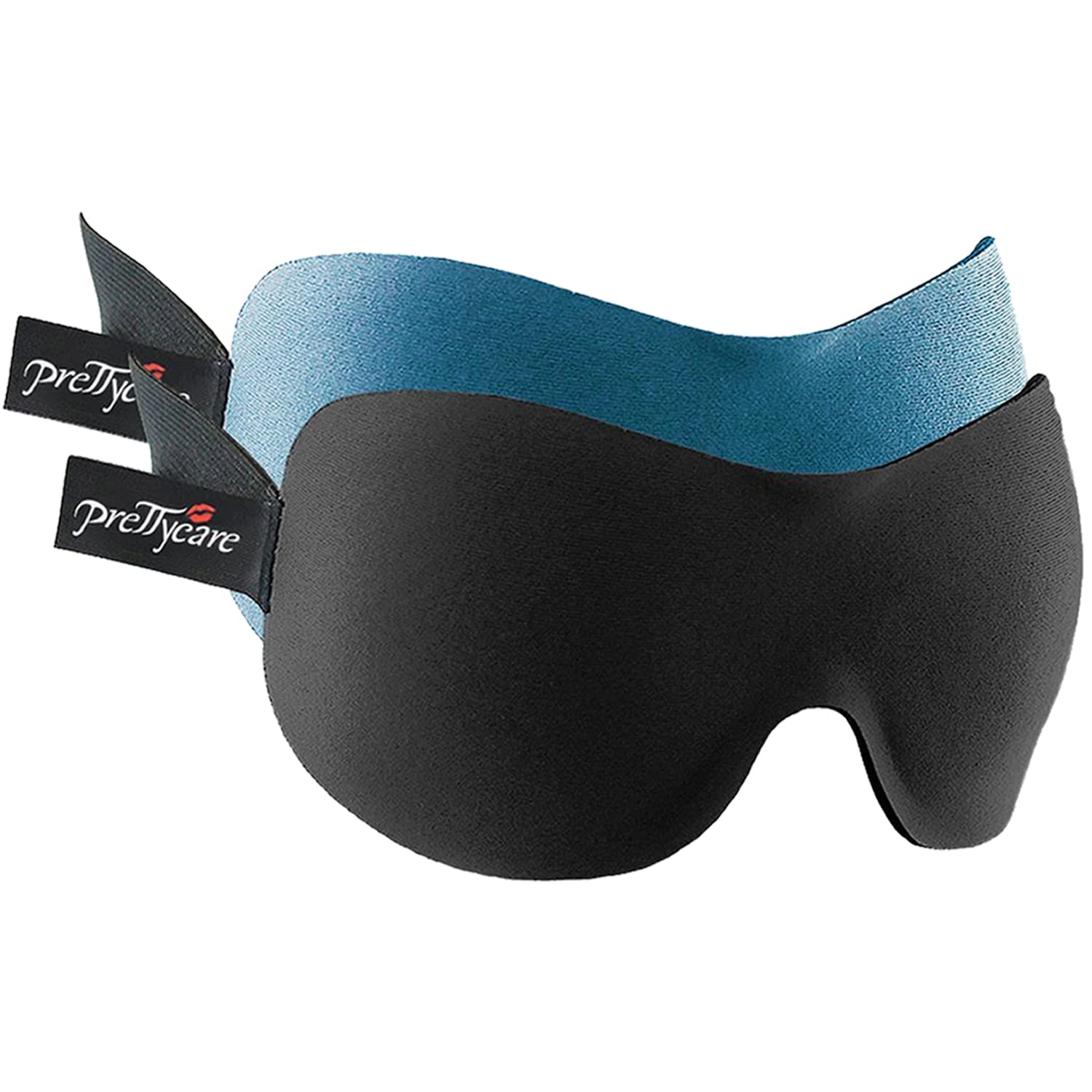 PrettyCare 3D Contoured Sleep Mask 2 Pack - Blackout Eye Mask for Sleeping, Travel & Airplane with Ear Plugs & Travel Bag - Perfect for Night Rest, Jet Lag Relief and Light Sensitivity (Black)