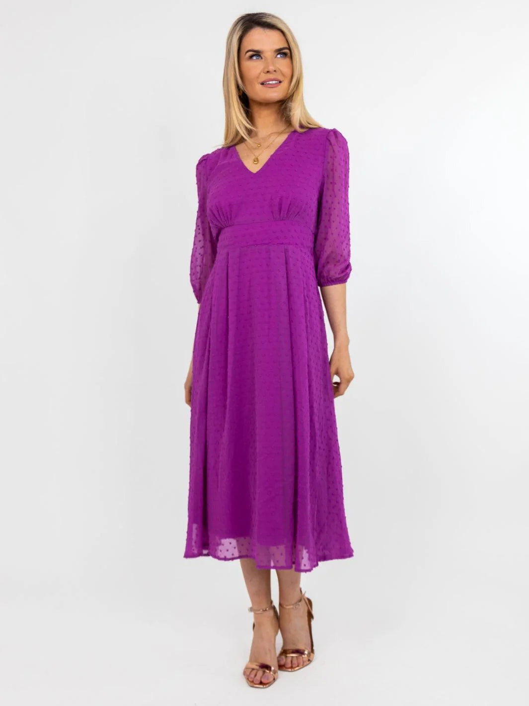 Elegant Audrey Midi Dress in Purple - Perfect for Weddings, Parties & Special Occasions