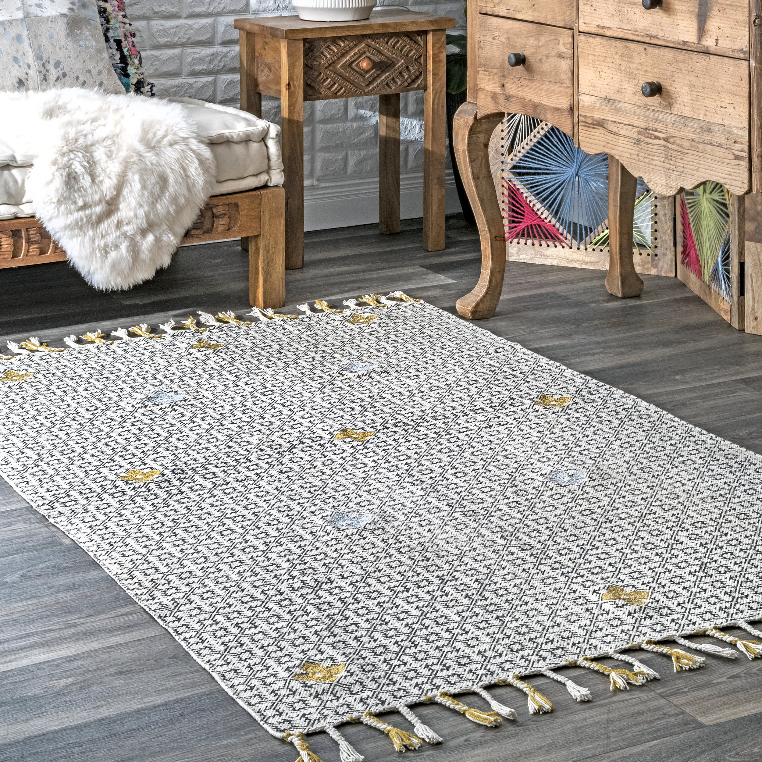 Clover Trellis With Tassels Area Rug - Ivory Bohemian Style Decor for Living Room, Bedroom & Nursery | Soft & Stylish Home Accent