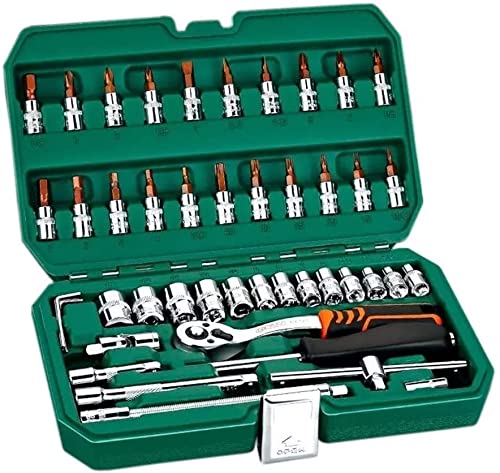 46-Piece GXBCS Impact Socket Set - 1/4 Inch Professional Ratchet Wrench Kit with Screwdriver | Heavy-Duty Car Repair & Mechanics Tool Set for Automotive Maintenance, DIY Projects & Home Improvement